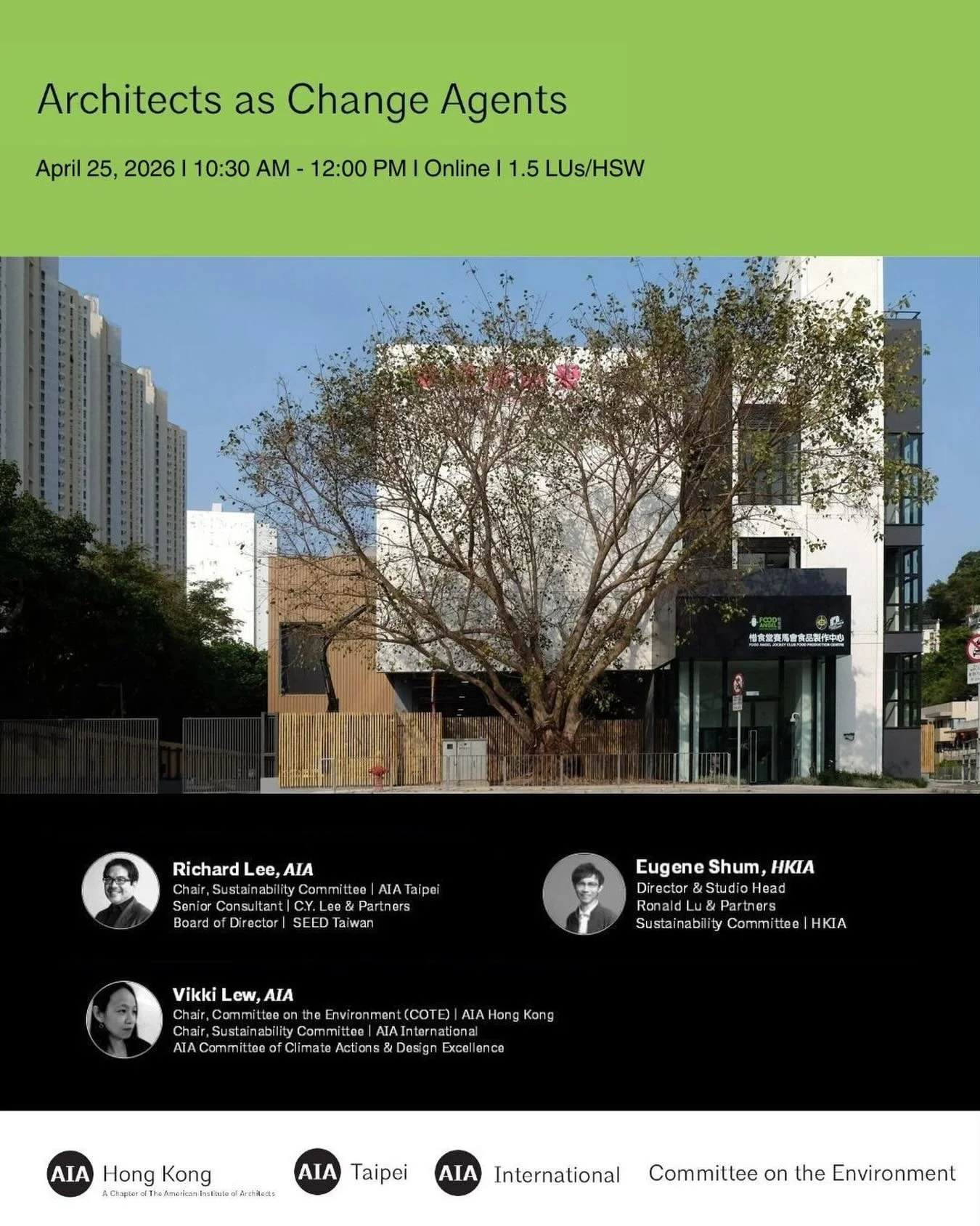 Architects have a critical role to play in shaping a more sustainable and equitable future&mdash;and this Friday&rsquo;s online session brings that conversation to the forefront.

Join AIA Hong Kong and AIA Taipei for Architects as Change Agents: Des