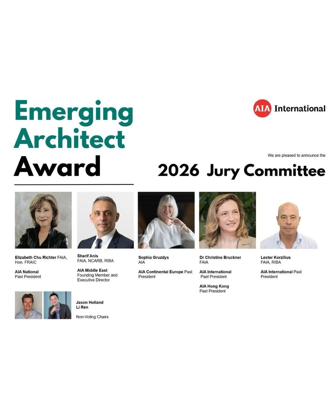 Ready to make your mark on the profession? The deadline for the inaugural AIA International Emerging Architect Award is 5 October 2026!

Celebrating emerging professionals shaping architecture through leadership, design excellence, service and global