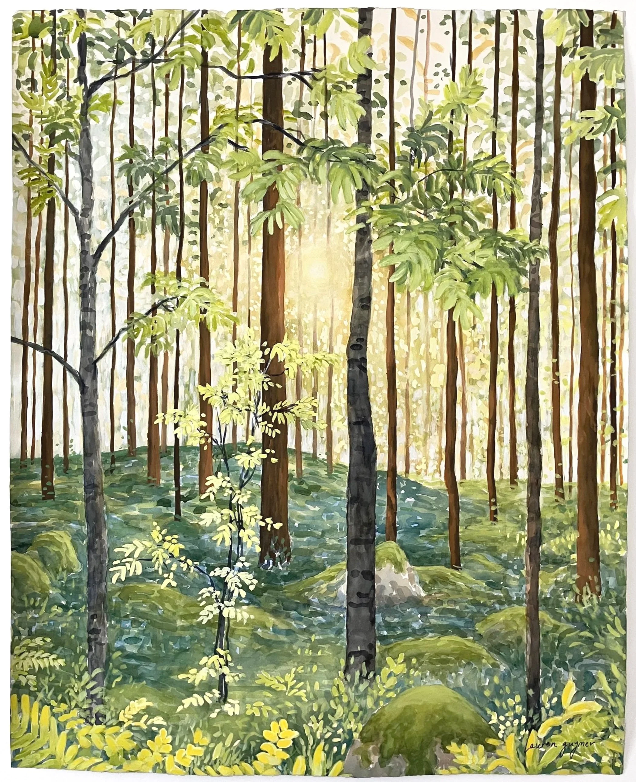 Forest Basking (2025) Watercolour and gouache on cotton paper, 114 x 90cm.