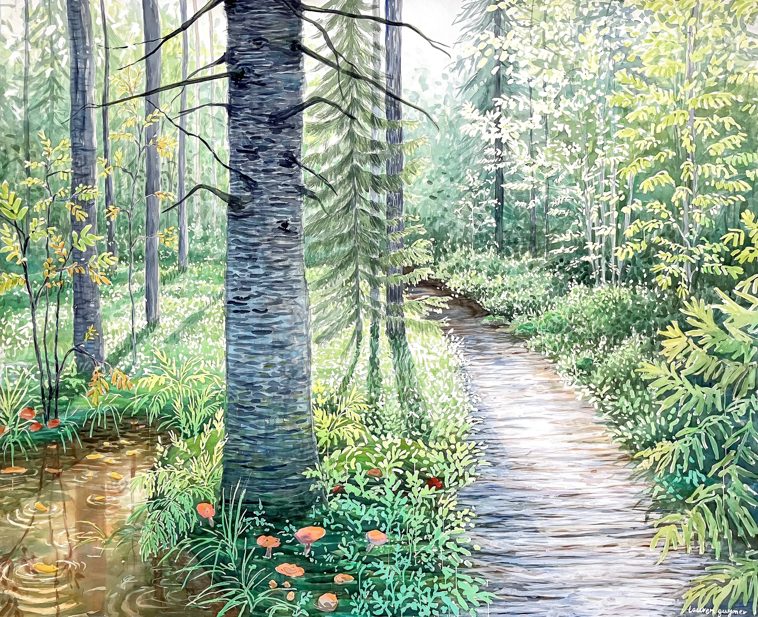 Path of Flickering Lights (2024) Watercolour and gouache on cotton paper, 150 × 185cm.