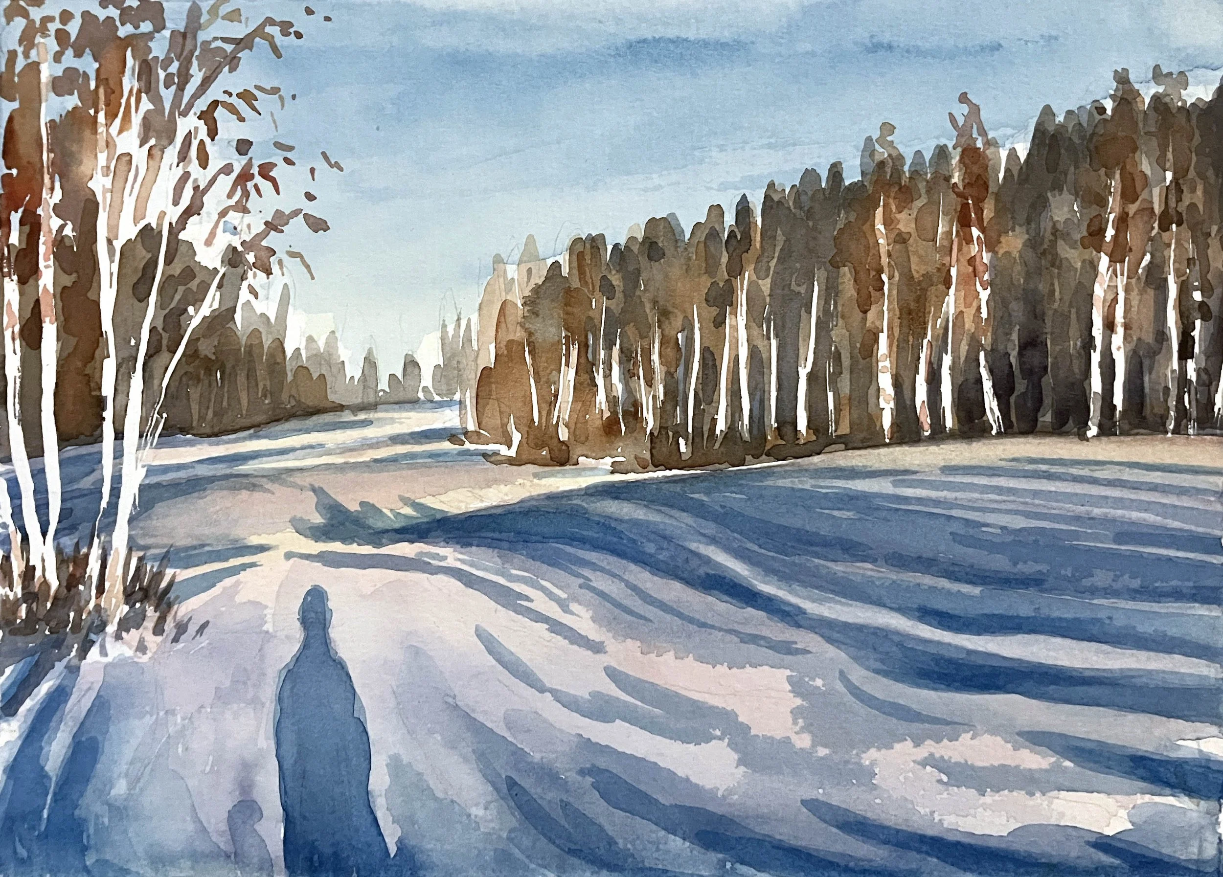  Within the Shadows (2025)   Watercolour on cotton paper, 18 x 24 cm.