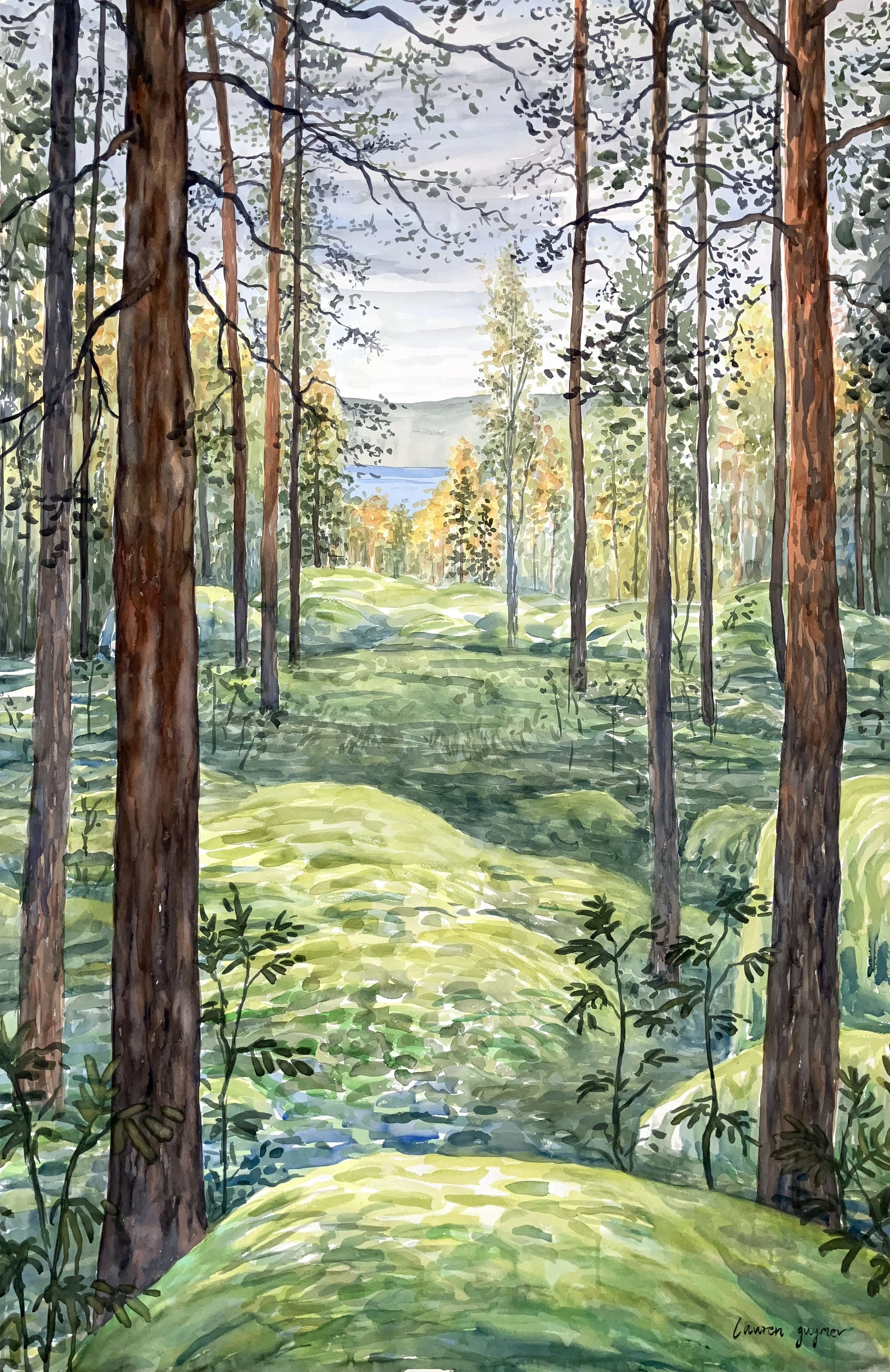  Step Into the Forest  (2025)  Watercolour on cotton paper, 150 × 100cm.
  Available - Click to enquire (Link) 