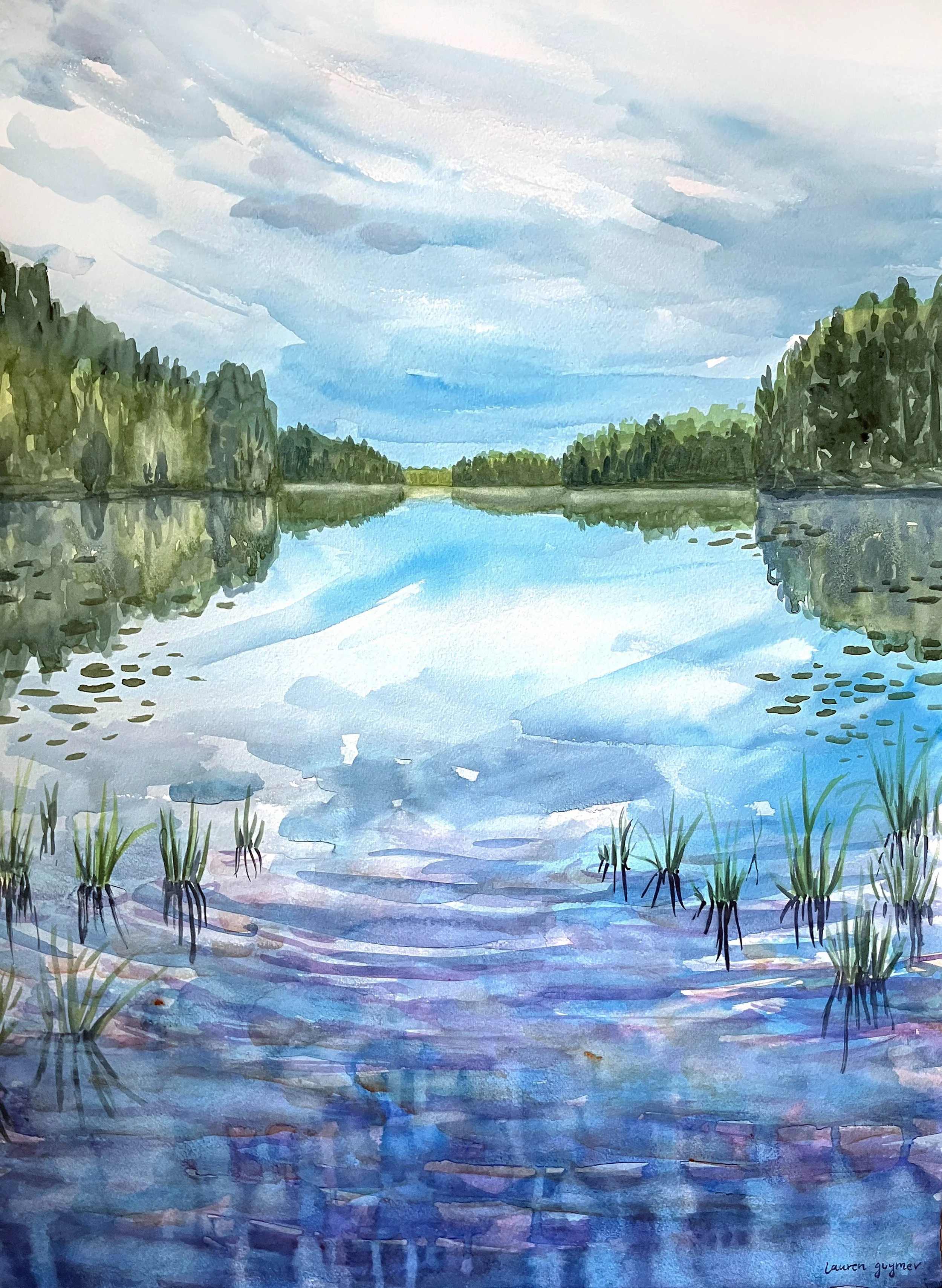  Endless Lake of Sky (2024)   Watercolour on cotton paper, 76 x 56cm.
