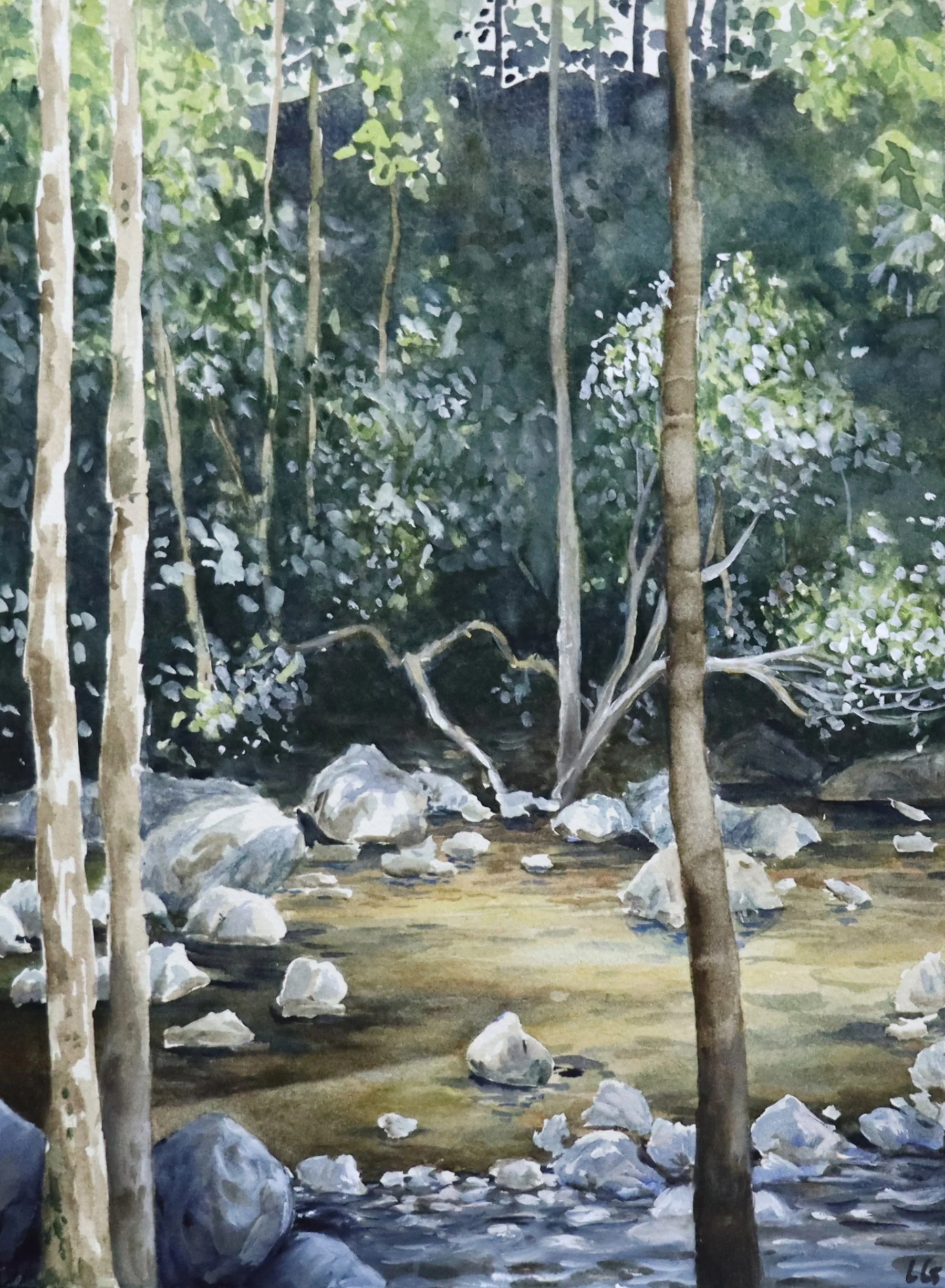  Suzi's Creek (2023)   Watercolour and Gouche on cotton paper, 40 x 30cm.