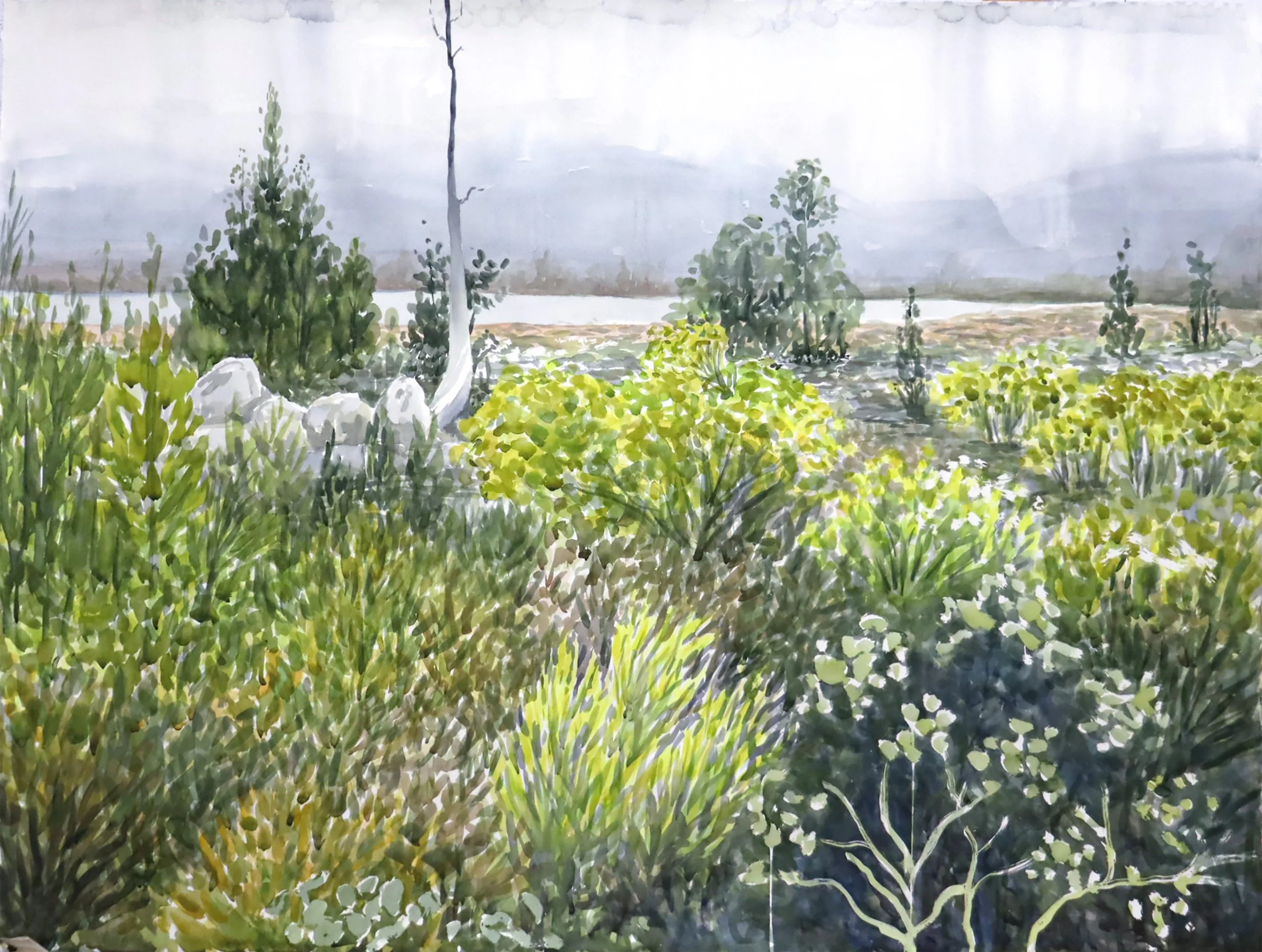 Highlands Winter (2023) Watercolour on cotton paper, 90 x 120cm.