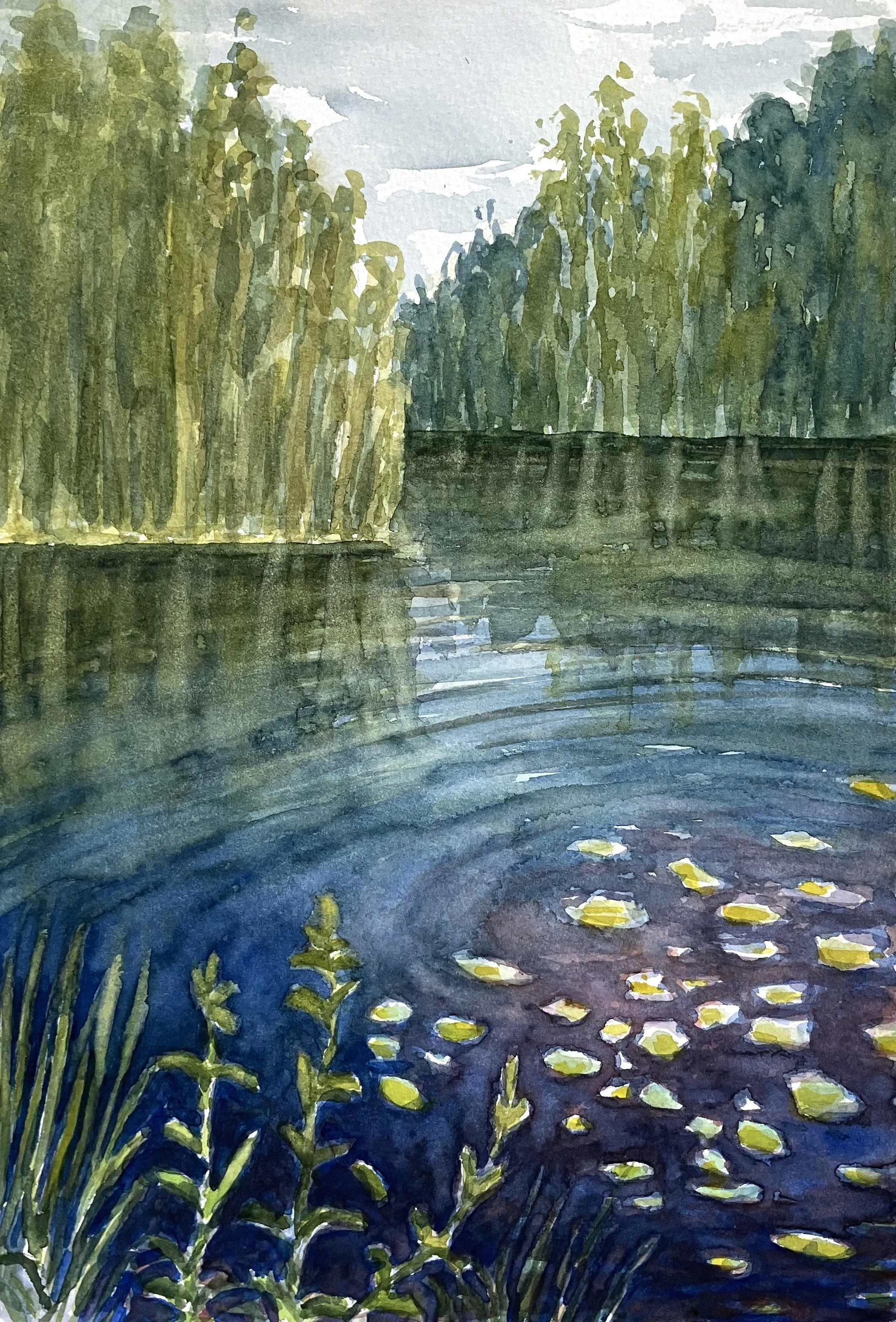  Floating on Water II (2025)   Watercolour on cotton paper, 30 x 20cm.