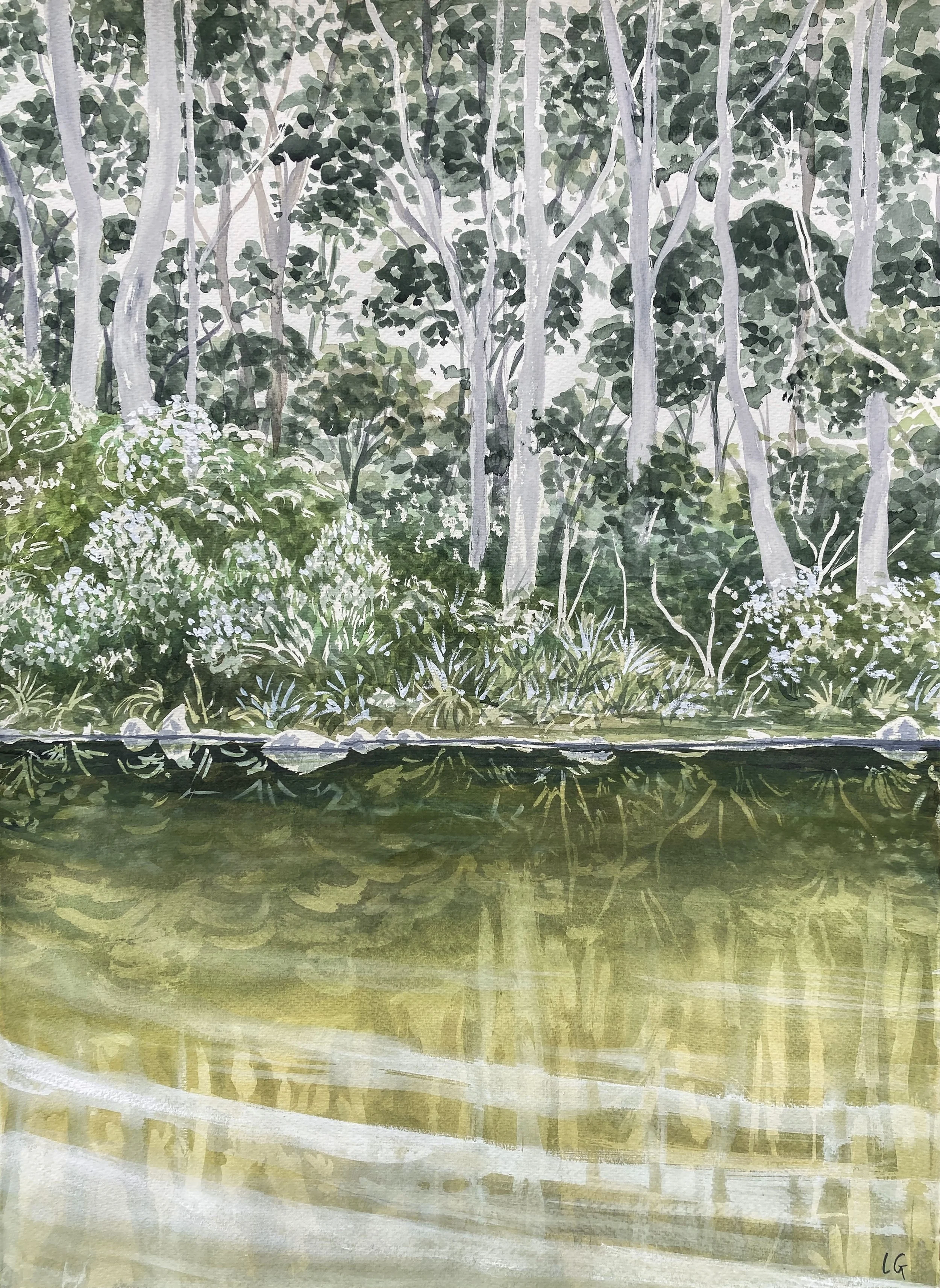Fortescue Reflections (2022) Watercolour and gouache on cotton paper, 76 x 56cm.