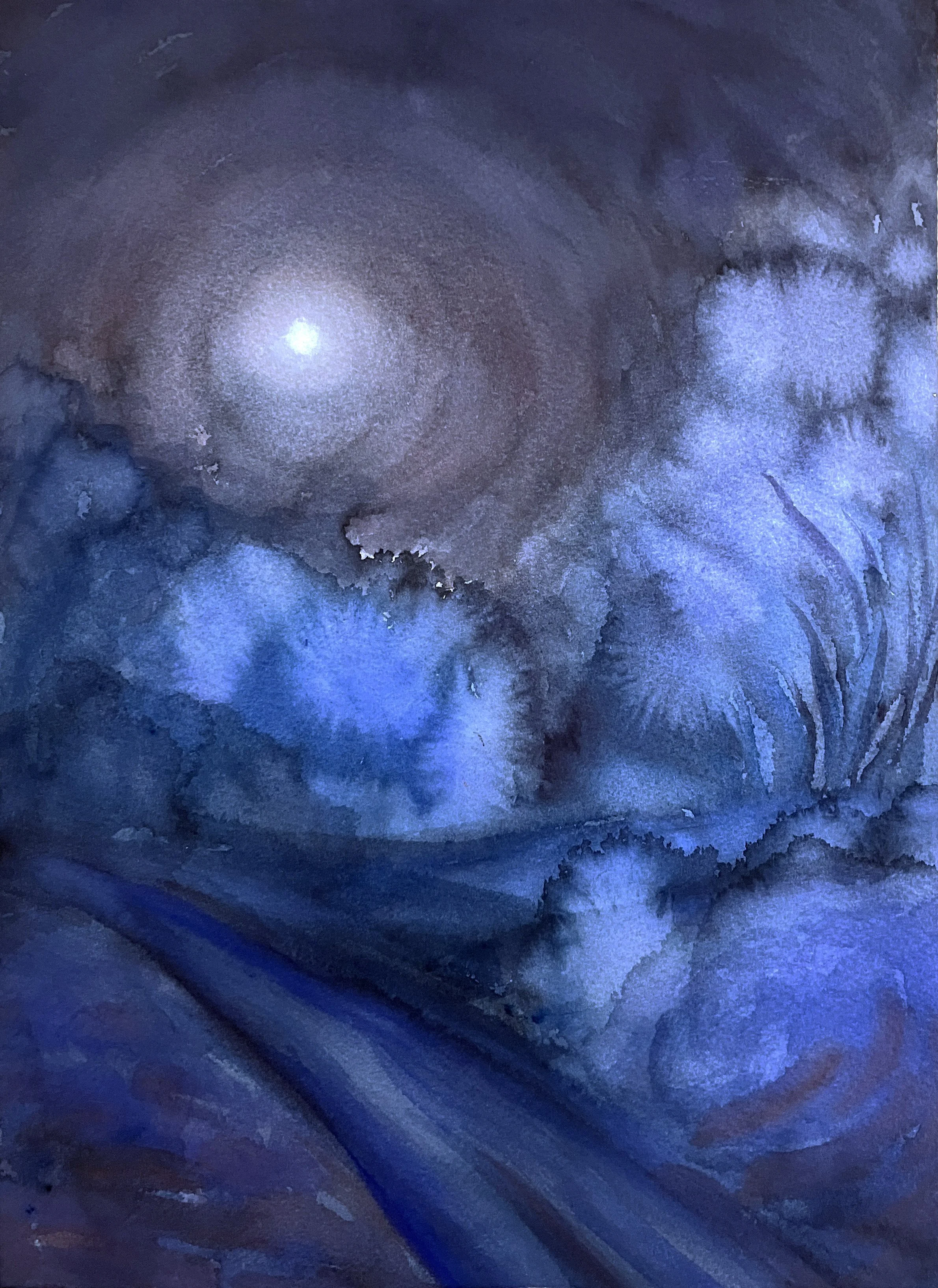  Under the Winter Moon (2025)   Watercolour and gouache on cotton paper, 38 x 28 cm.
   Available - Click to purchase (link)  