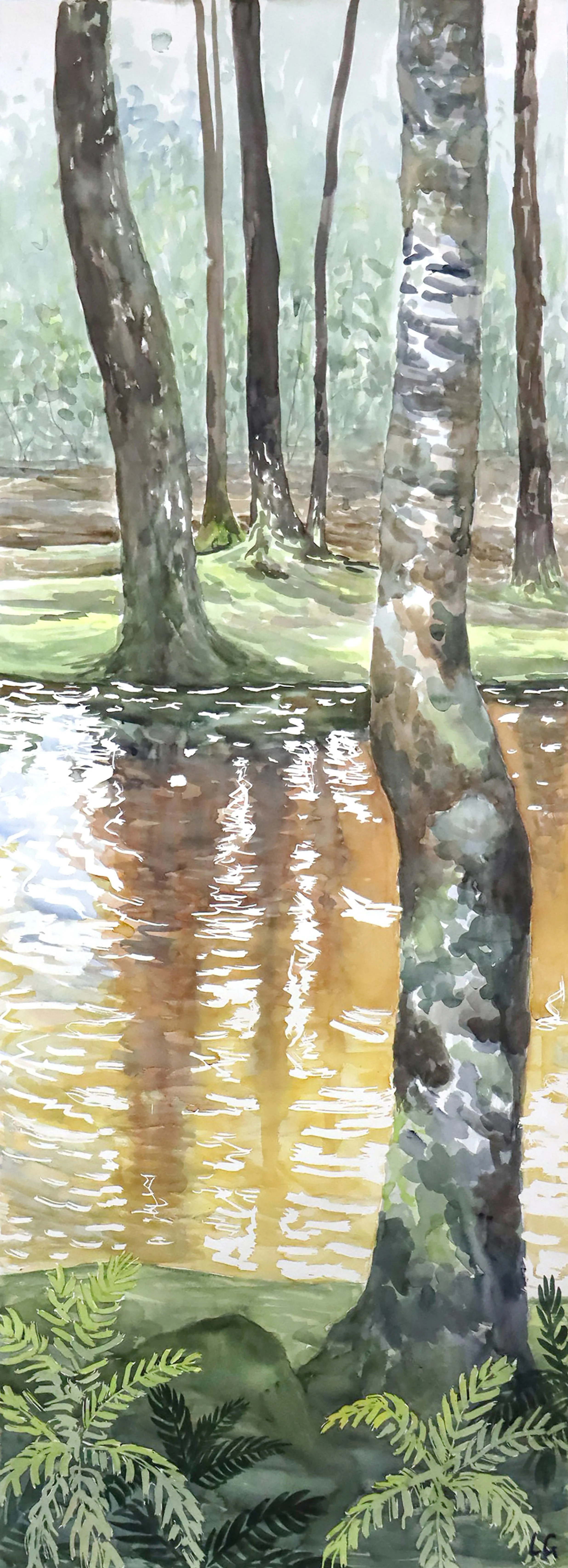 Among the Ballroom Forest (2023)
Watercolour on cotton paper, 153 x 56cm.