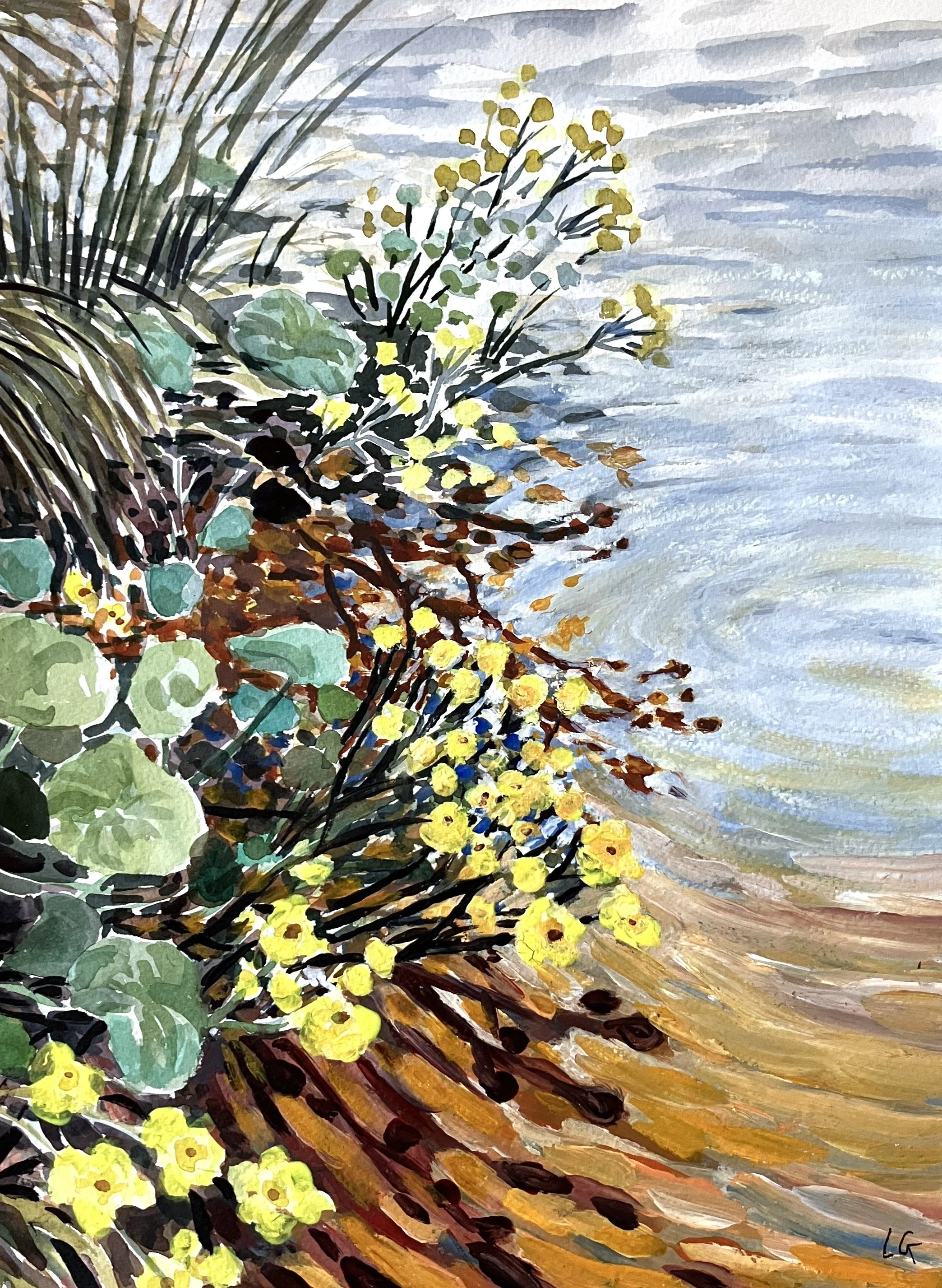  At the Waters Edge (2025)   Mixed media on cotton paper, 40 x 30 cm.