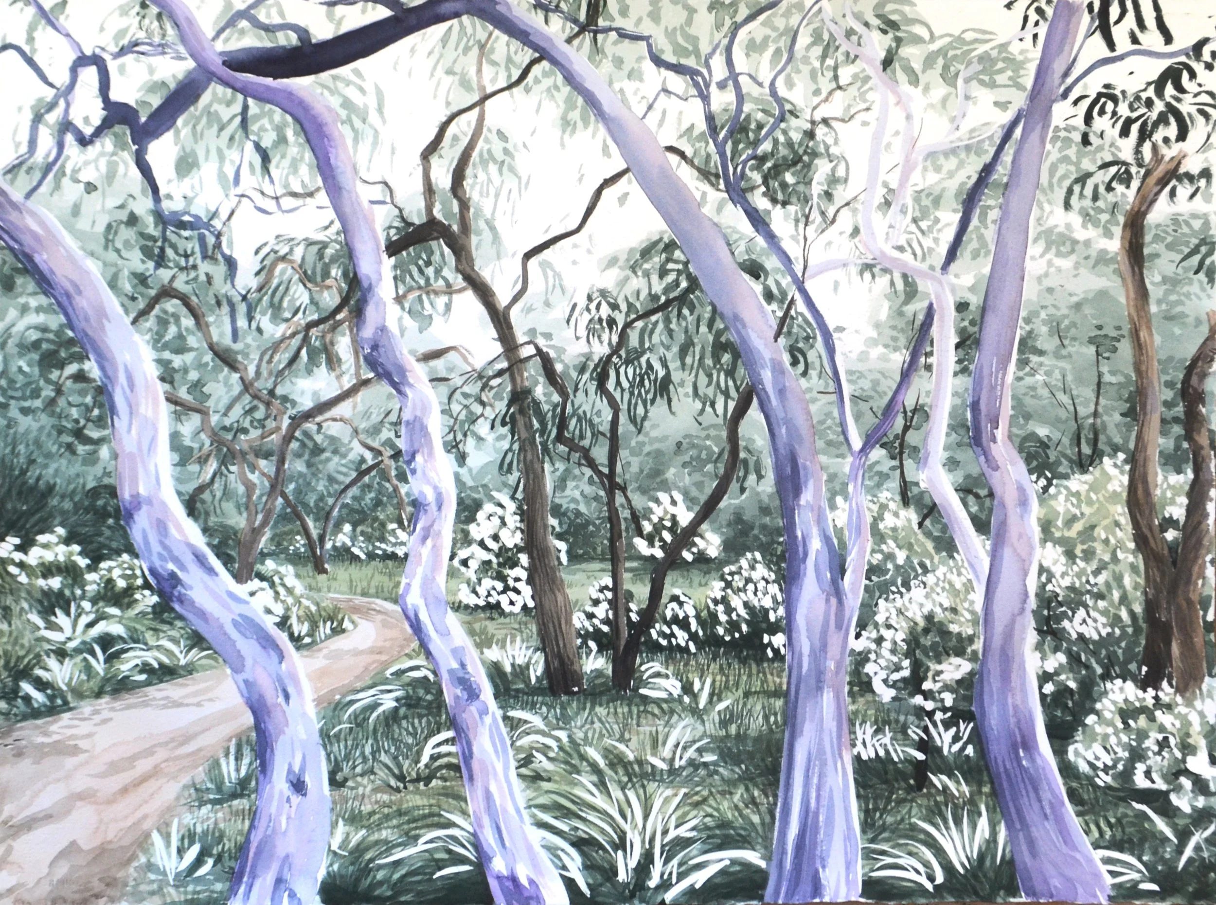 Four Trees (2020) Watercolour on cotton paper, 56 × 76cm.