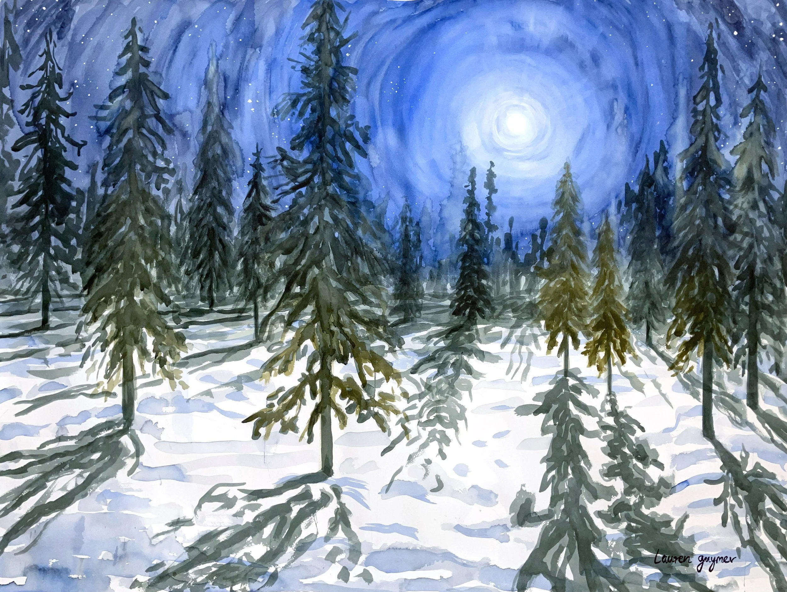  Polar Night (2025)   Watercolour and gouache on cotton paper, 90 x 120cm.
  Available - Click to enquire (Link) 