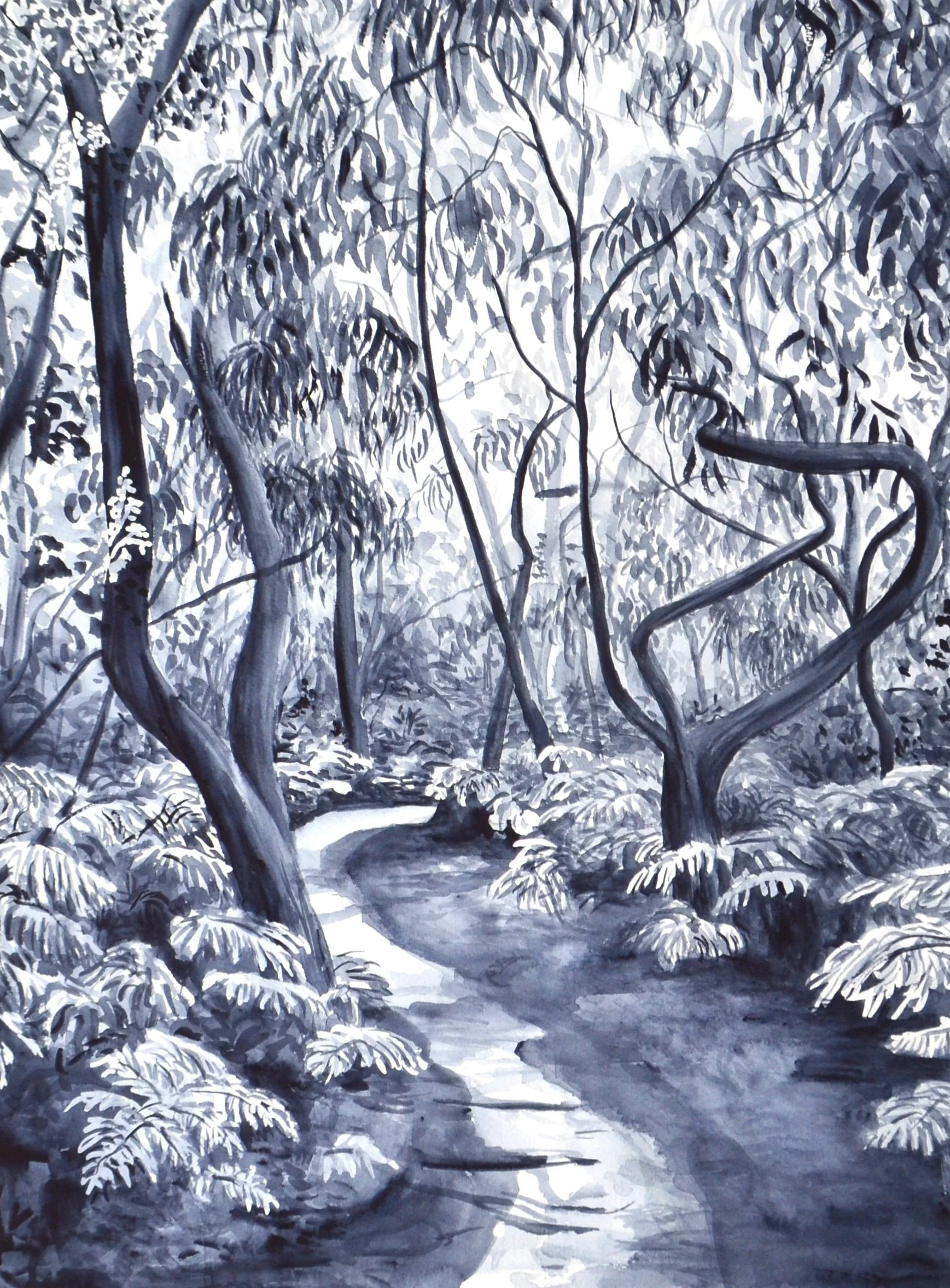  Indigo Afternoon (2020)   Watercolour on cotton paper, 76 x 56 cm.