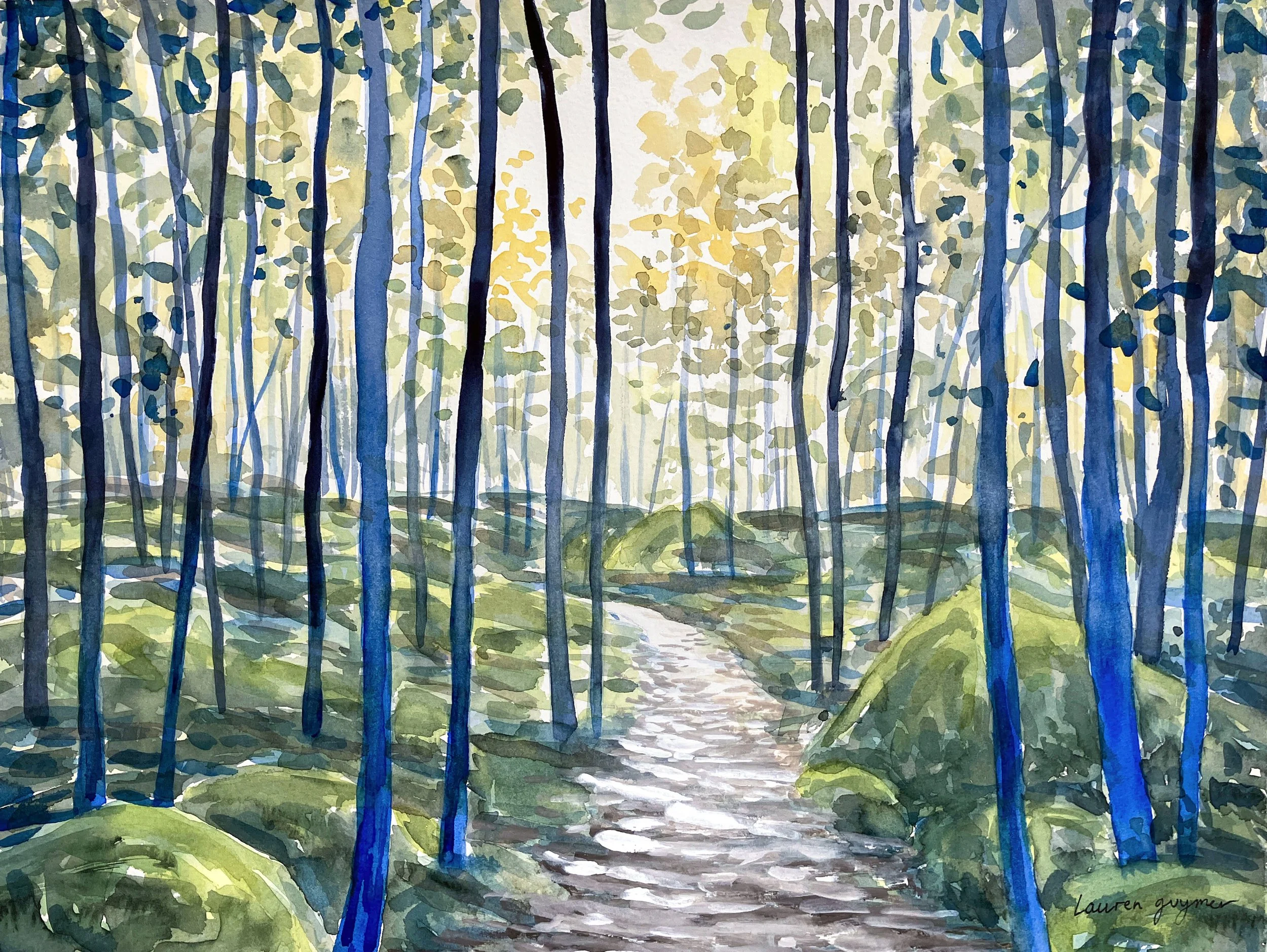 Paljaspää Nature Trail (2025) Watercolour and gouache on cotton paper, 33 x 44cm.
