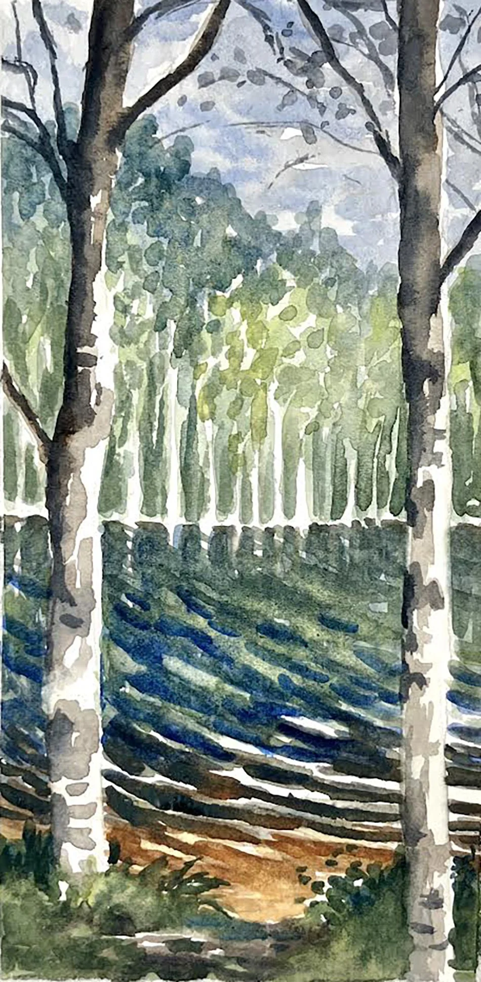  Lake View (2026)  Watercolour on cotton paper, 14 x 7 cm.