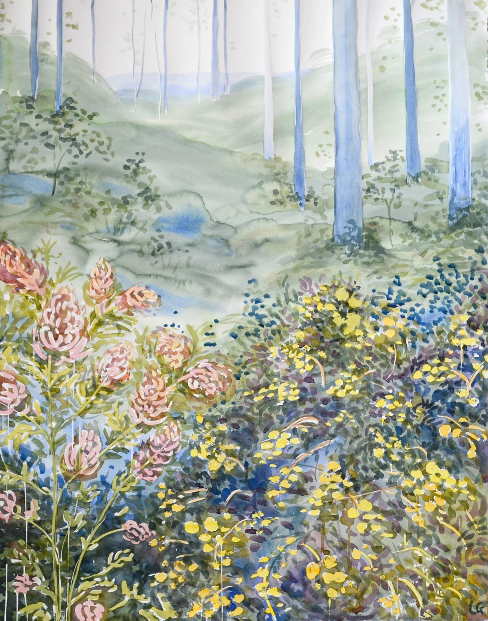  Bush Flowers (2021)   Watercolour and gouache on cotton paper, 120 x 90cm.