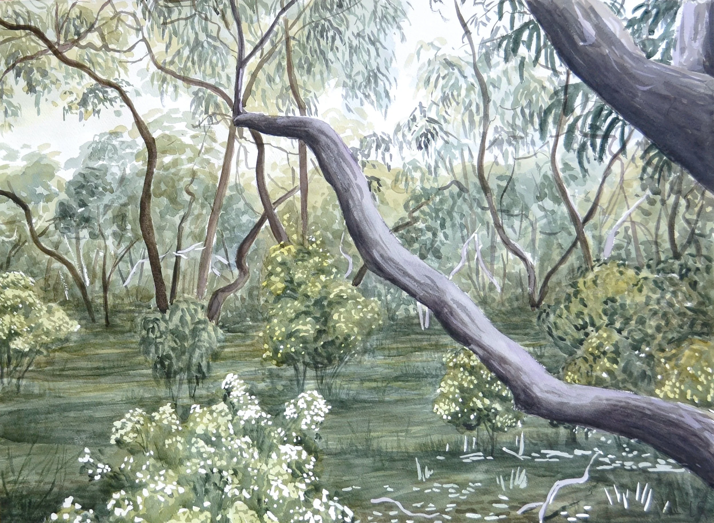  Reaching In (2020)   Watercolour on cotton paper, 56 × 76cm.