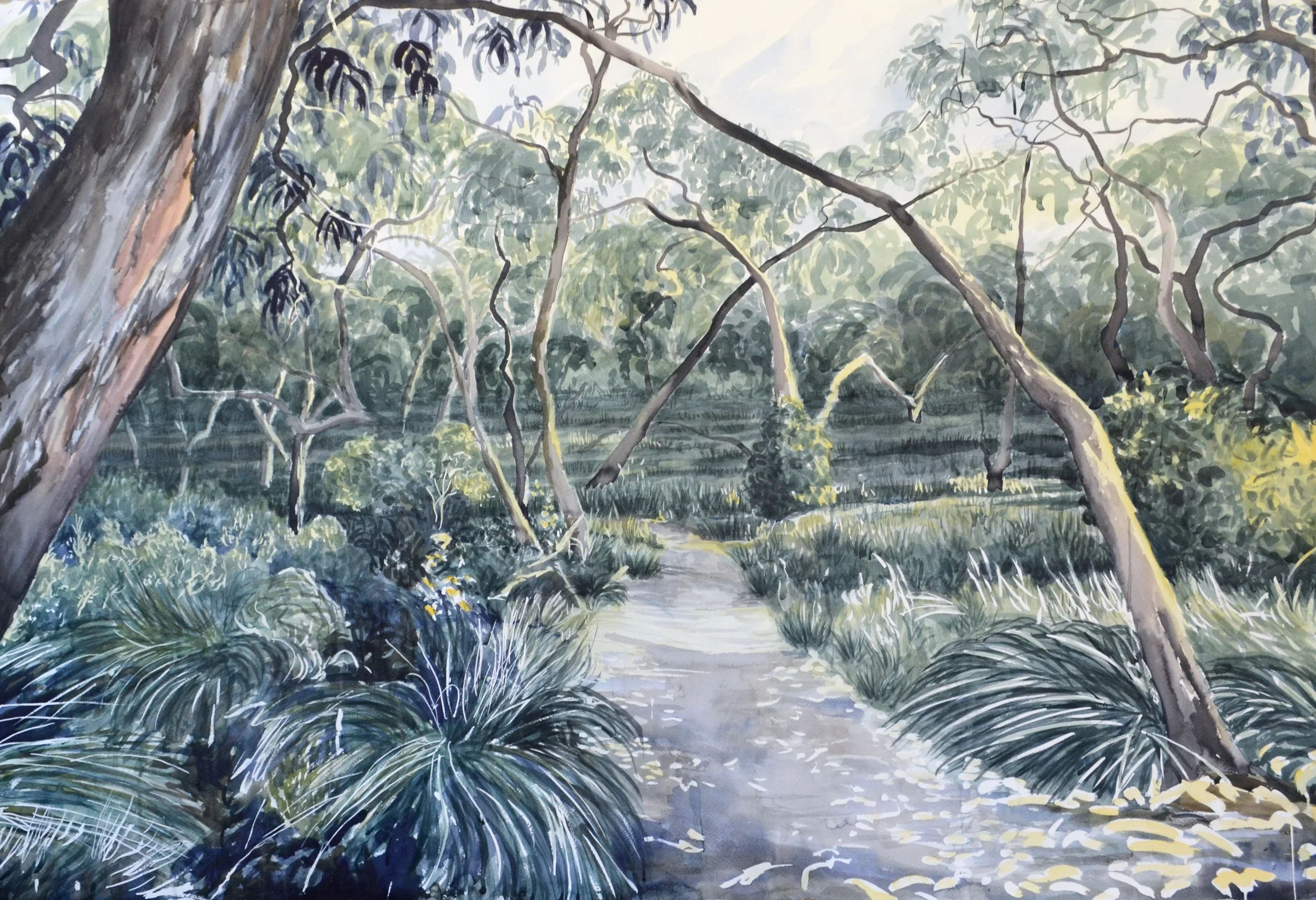 The Reserve (2020) Watercolour on cotton paper, 100 x 150cm.