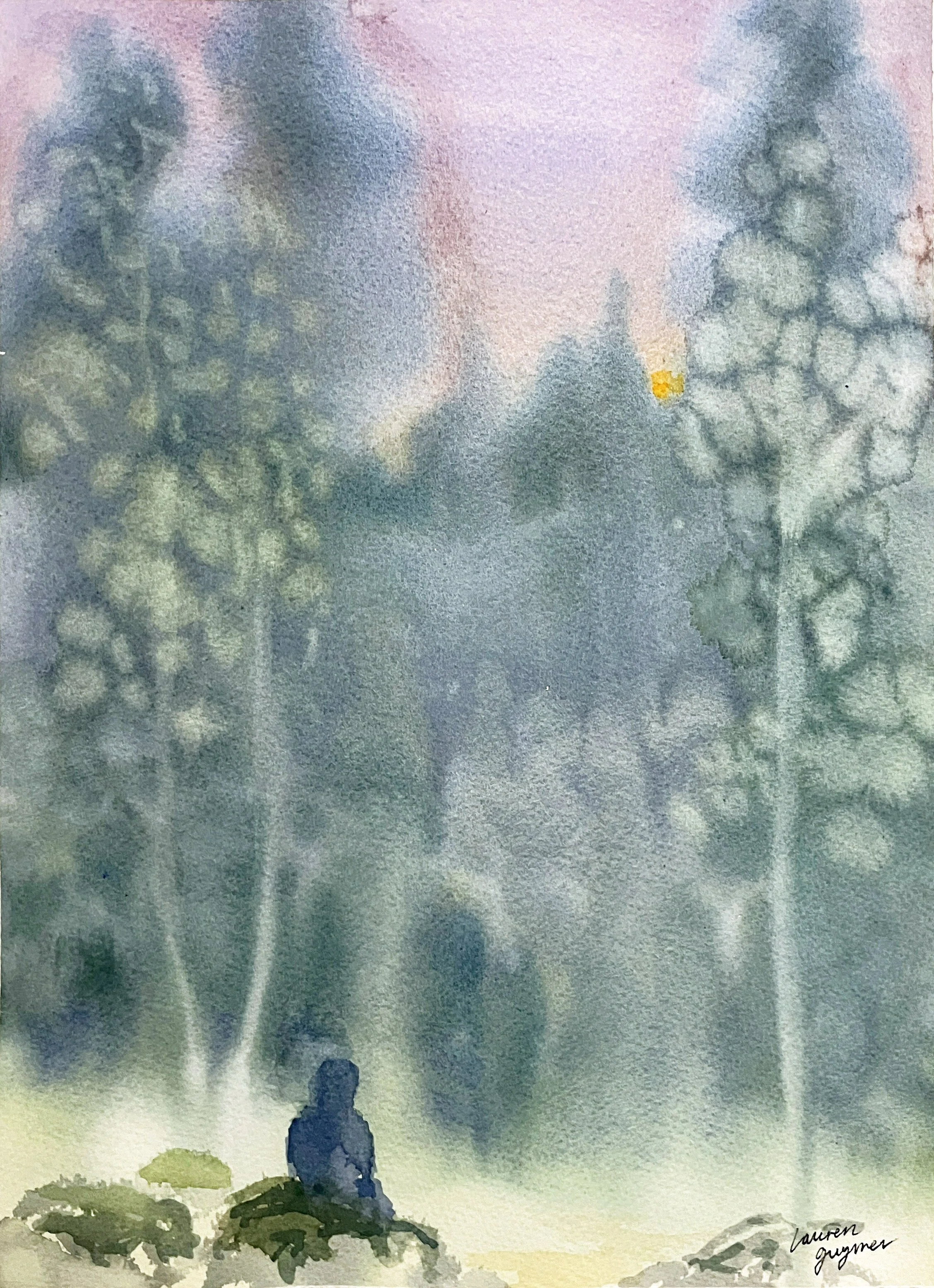  Sitting With Giants (2025)   Watercolour on cotton paper, 40 x 30 cm.