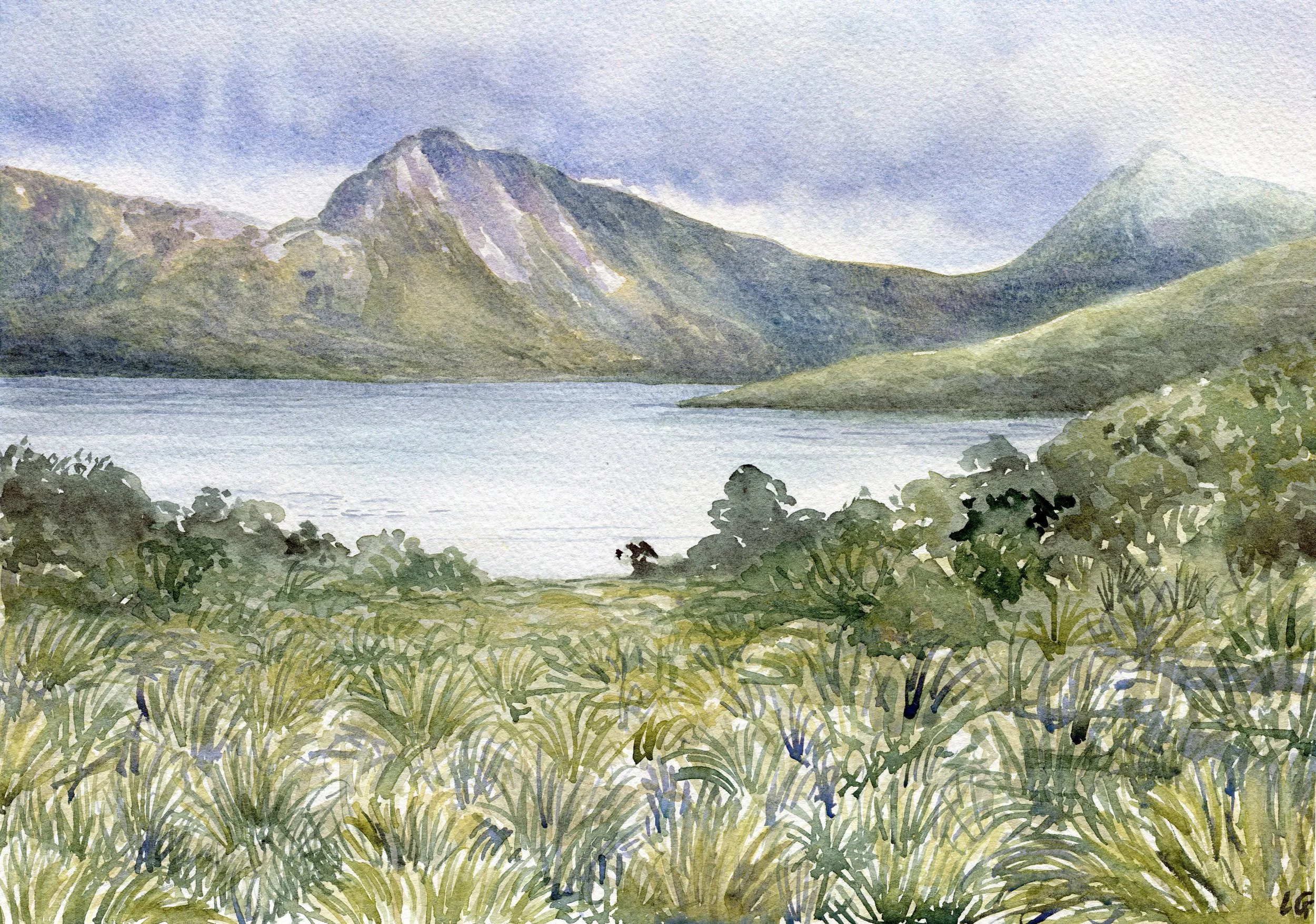  Cradle Mountain in Fog (2022)   Watercolour on cotton paper, 30 x 40 cm.