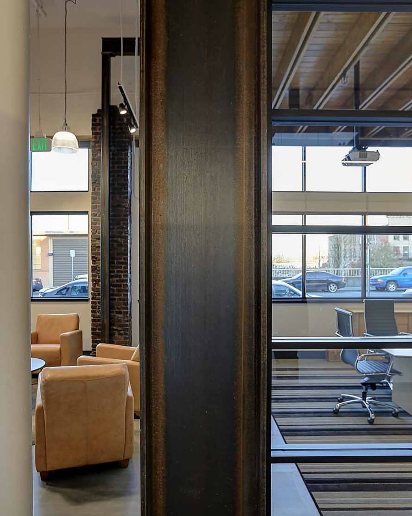 Kirtley Cole Construction Offices, Everett WA. Moment frame detail. #steel #steelframe #steelstructure #office #officedesign #offfice #interiordesign #interior #interi&ouml;r #interi&oslash;r #interiorstyle