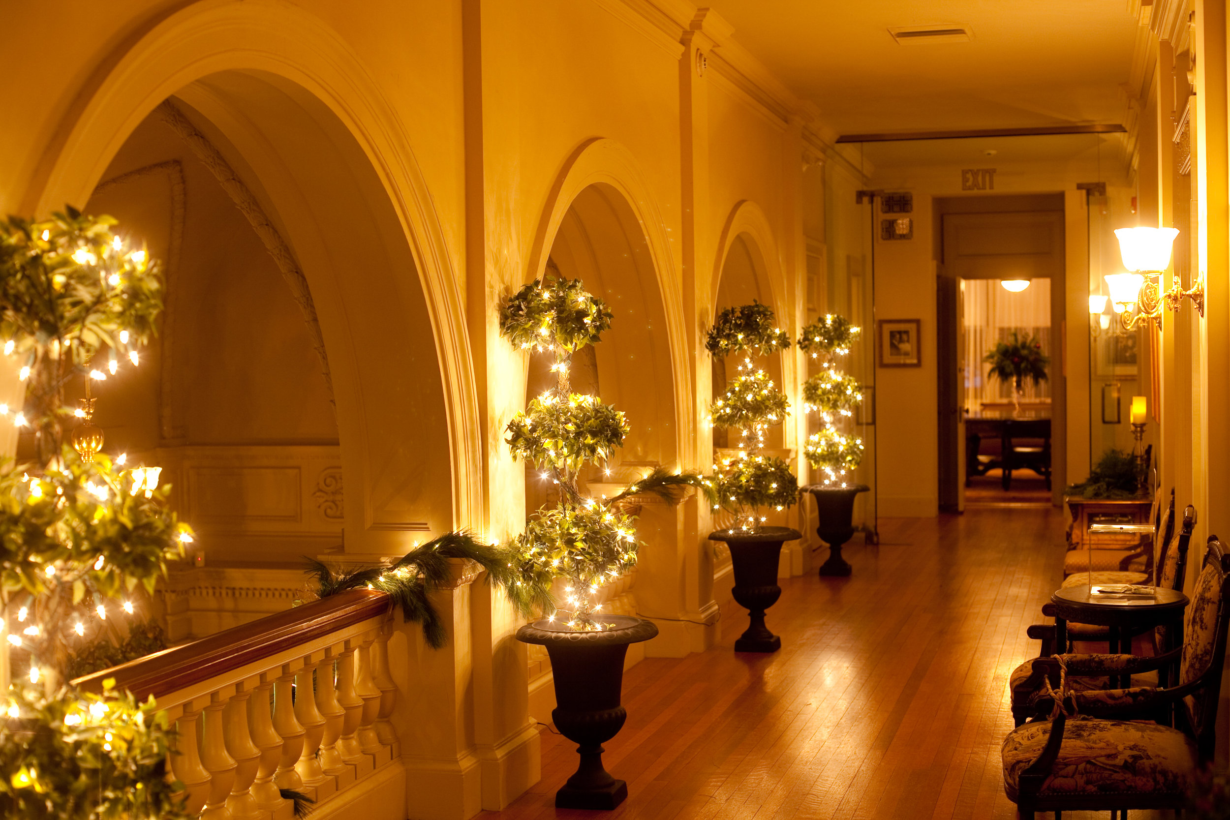  Cairnwood Estate's upper hallway at Christmastime 