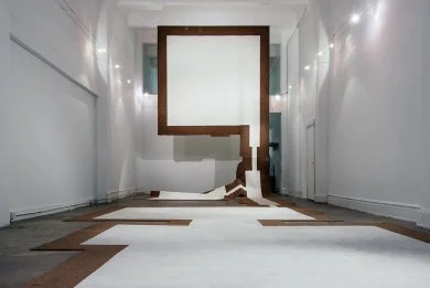Carmen Argote, 720 Sq. Ft. Household Mutations, Part B , 2010. Carpet, paint, and Velcro (carpet from the artist's childhood home)