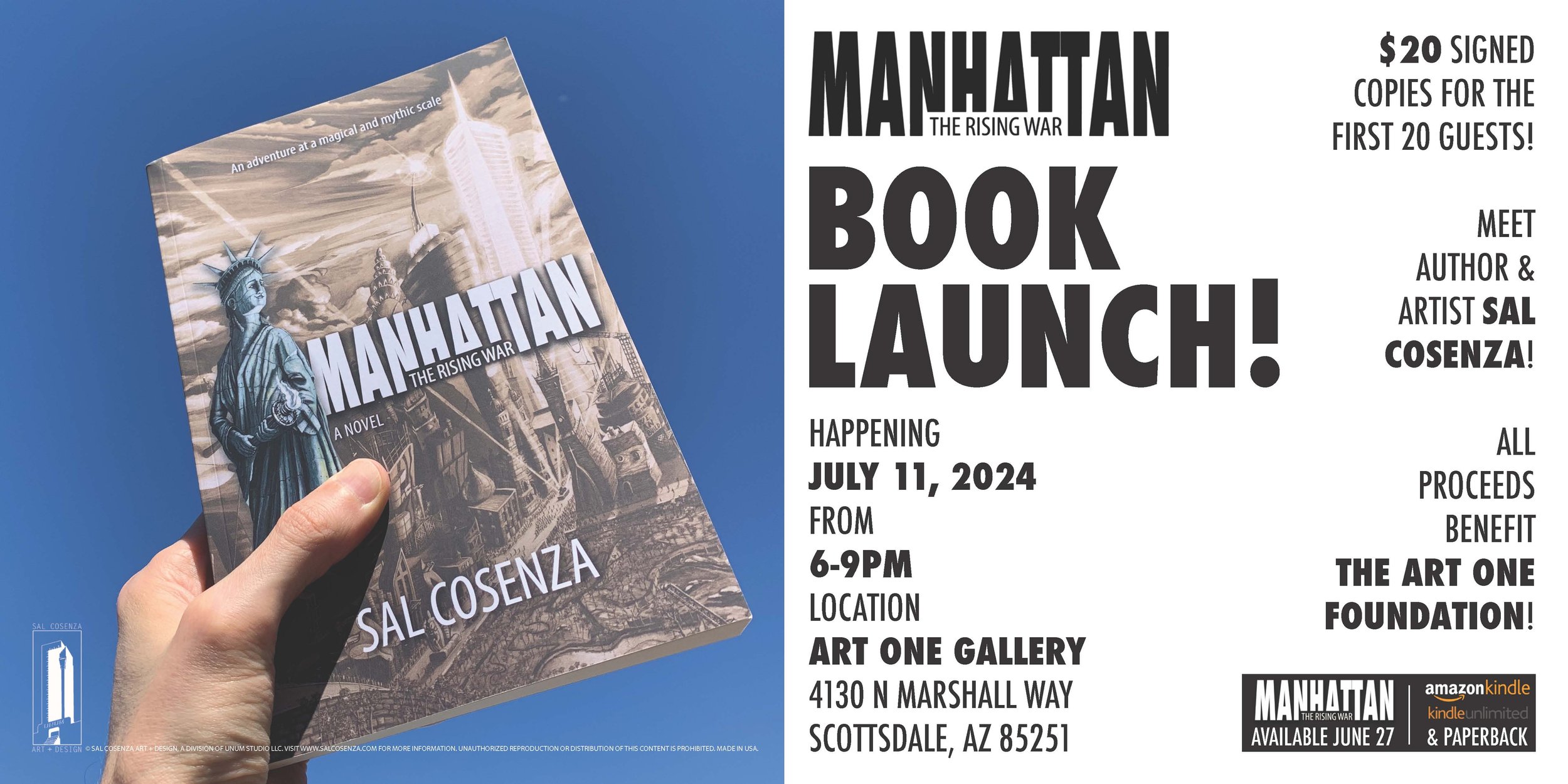 The Manhattan: The Rising War Book Launch happened on July 11th, 2024 at Art One Gallery in Scottsdale, Arizona. The event was well attended and raised hundreds of dollars for The Art One Foundation. Select images are below.