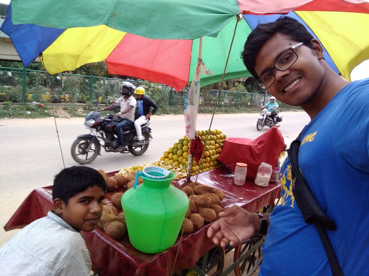 Juice vendor in the streets of Bangaluru While doing market studies in India, Anurag discussed the advantages of portable and cheap electricity with a young street vendor.
