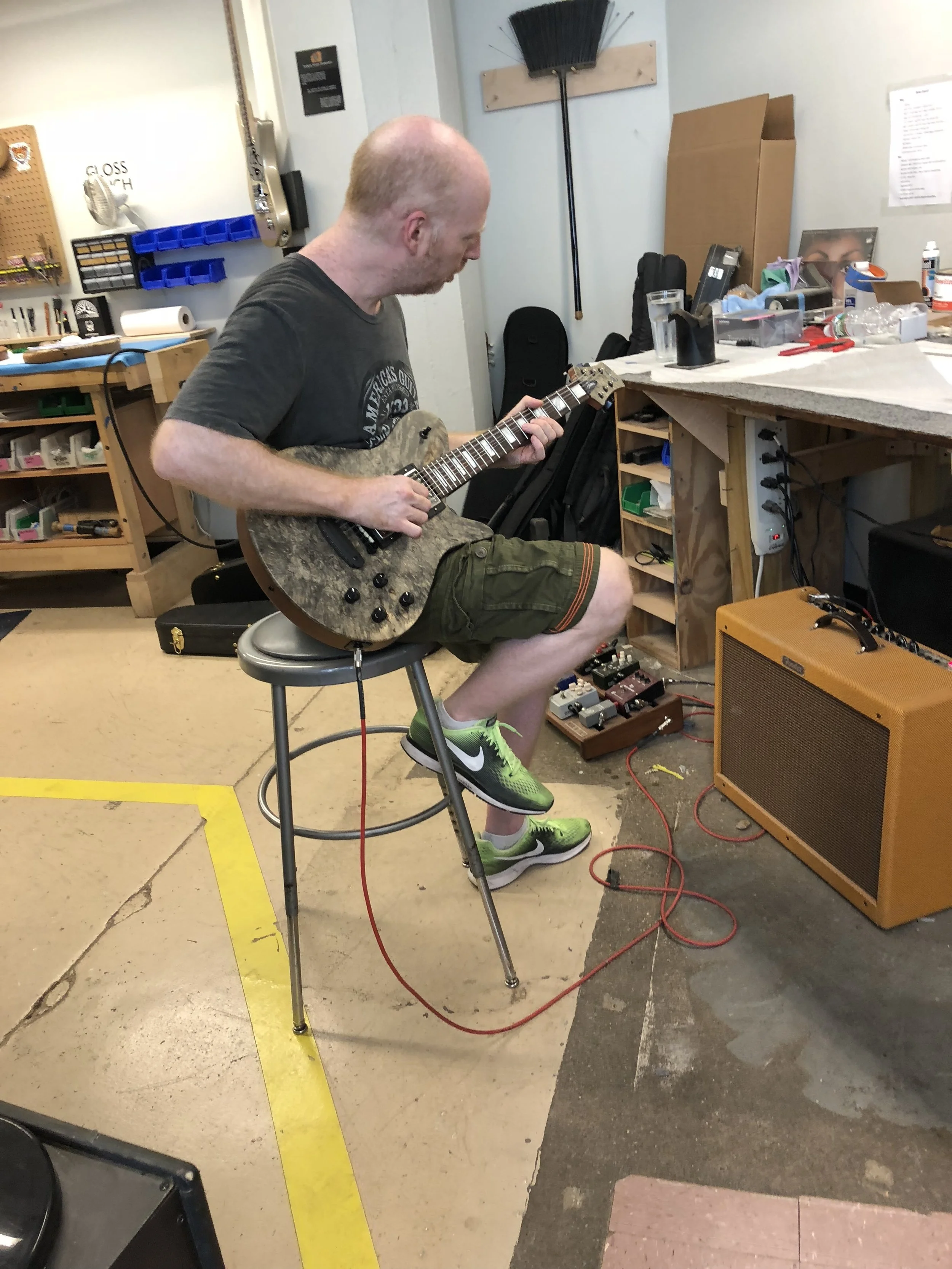 Oz taking our Custom Imperial Guitar for a spin… 
