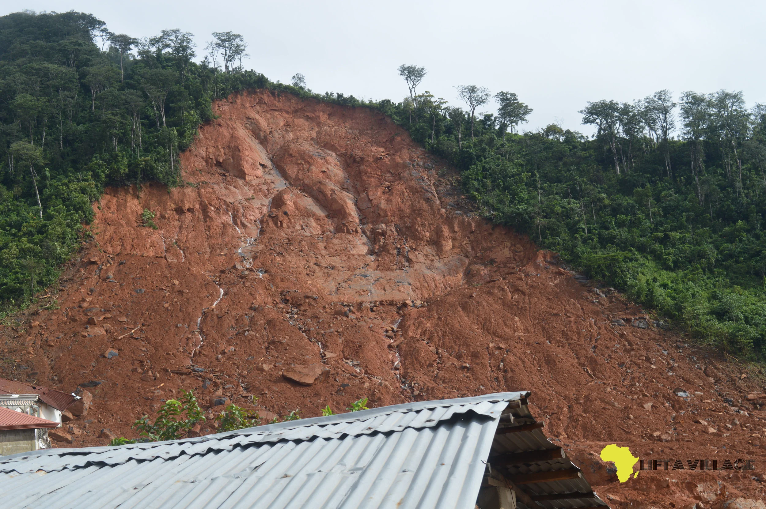 A glance at the mudslide's point of orgirn in Regent, Freetown, Sierra Leone.