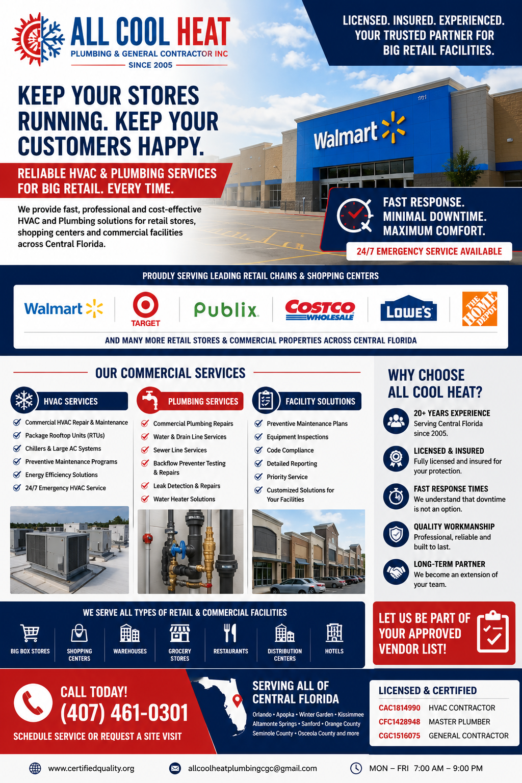 Fast Emergency HVAC & Plumbing response for Central Florida Building 