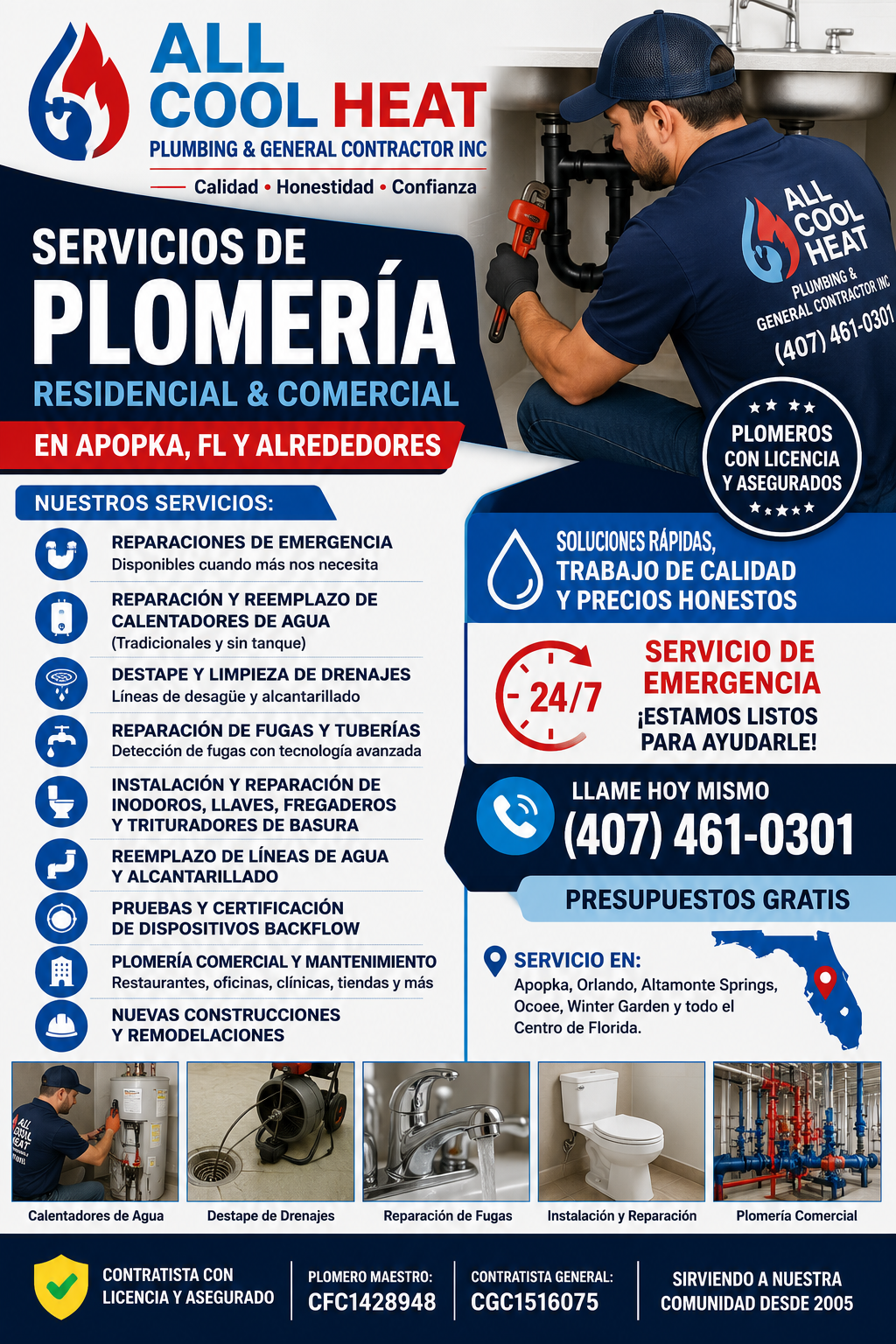 Plomero Servicios de plomero, fontanero.