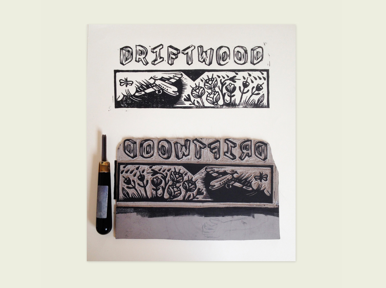 When Driftwood asked me to design shirts, I designed and carved a small series of linocuts.
