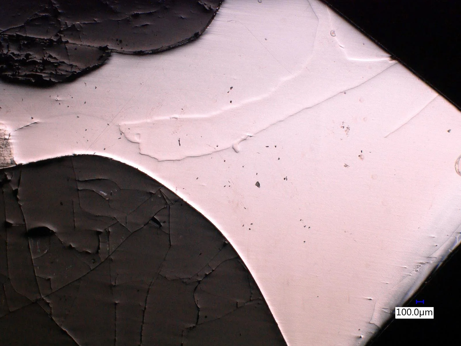 Bright field image taken before etching. Notice the grain boundary is already visible even before Nital!