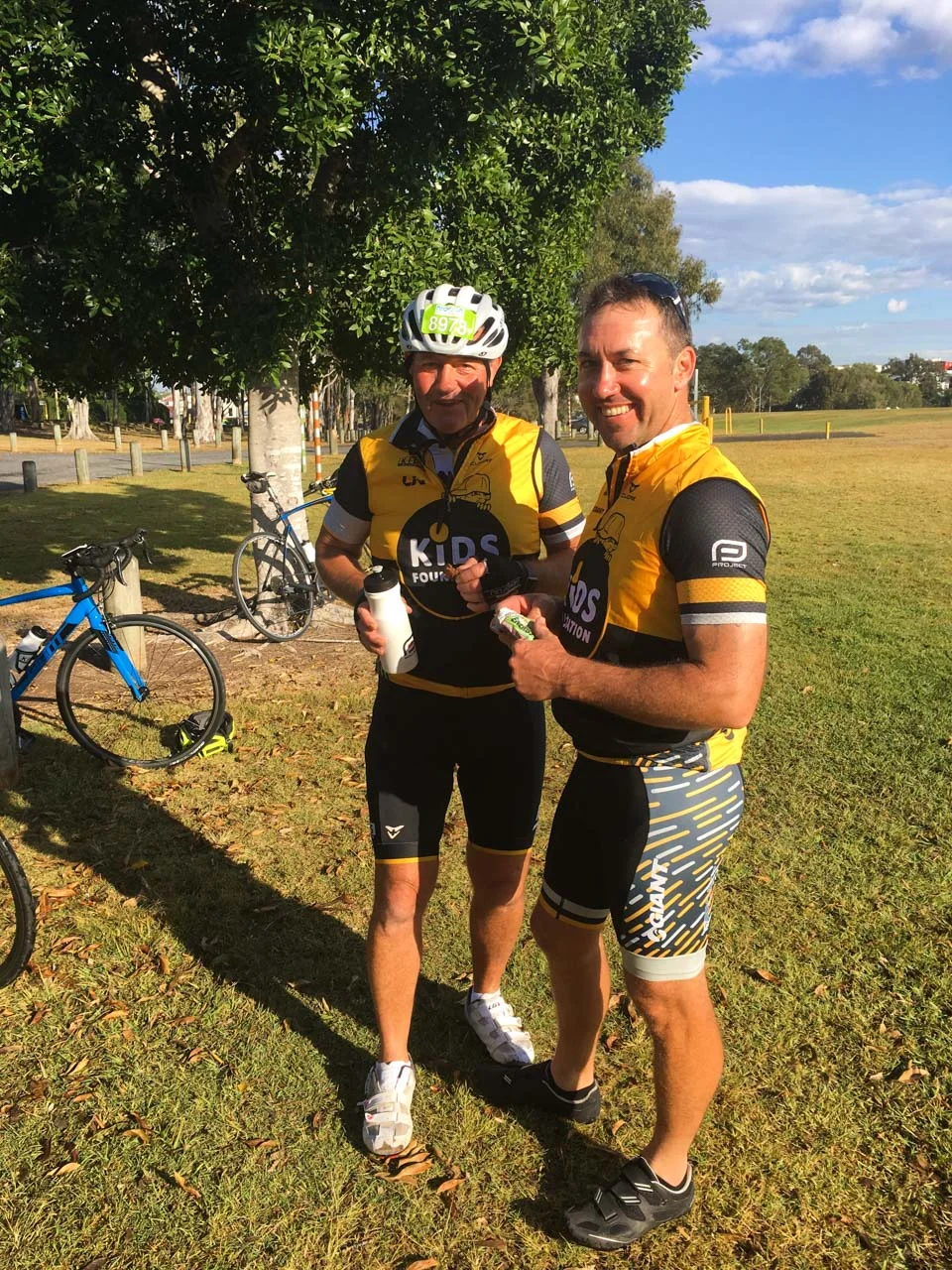 Scott Diete (right) pictured with another rider, Don McKill at a rest stop.