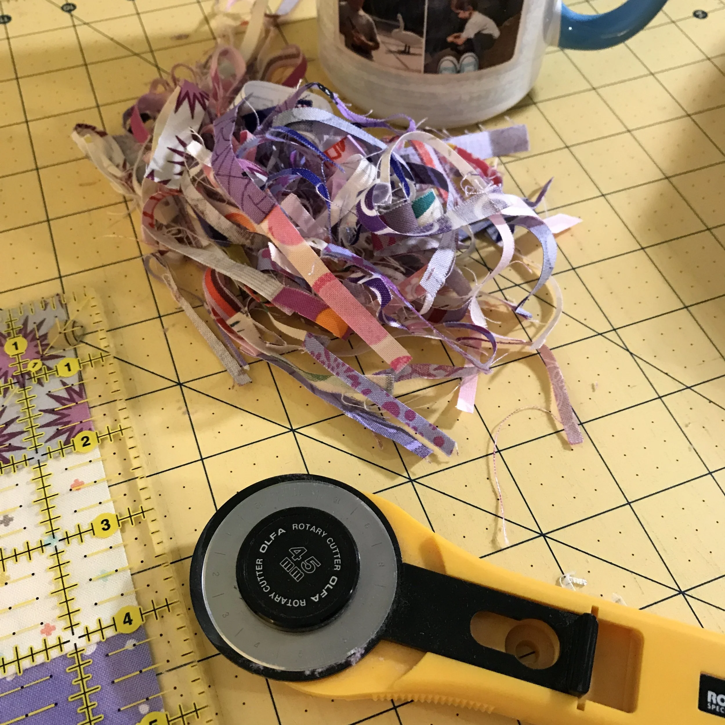 Trimmings from purple and pink rail fence blocks
