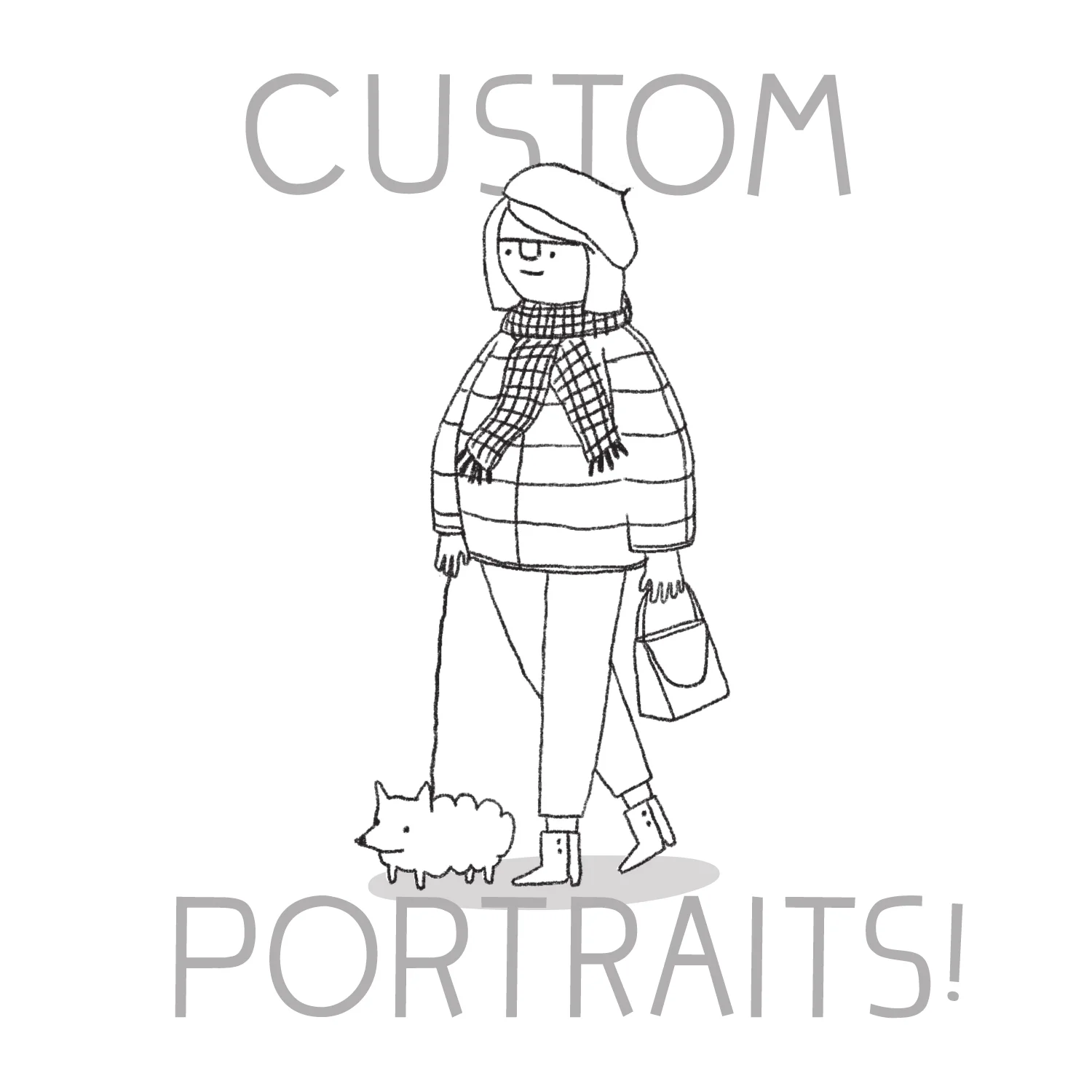 Example of a black and white drawing with 1 person + 1 pet. This would be $150.
