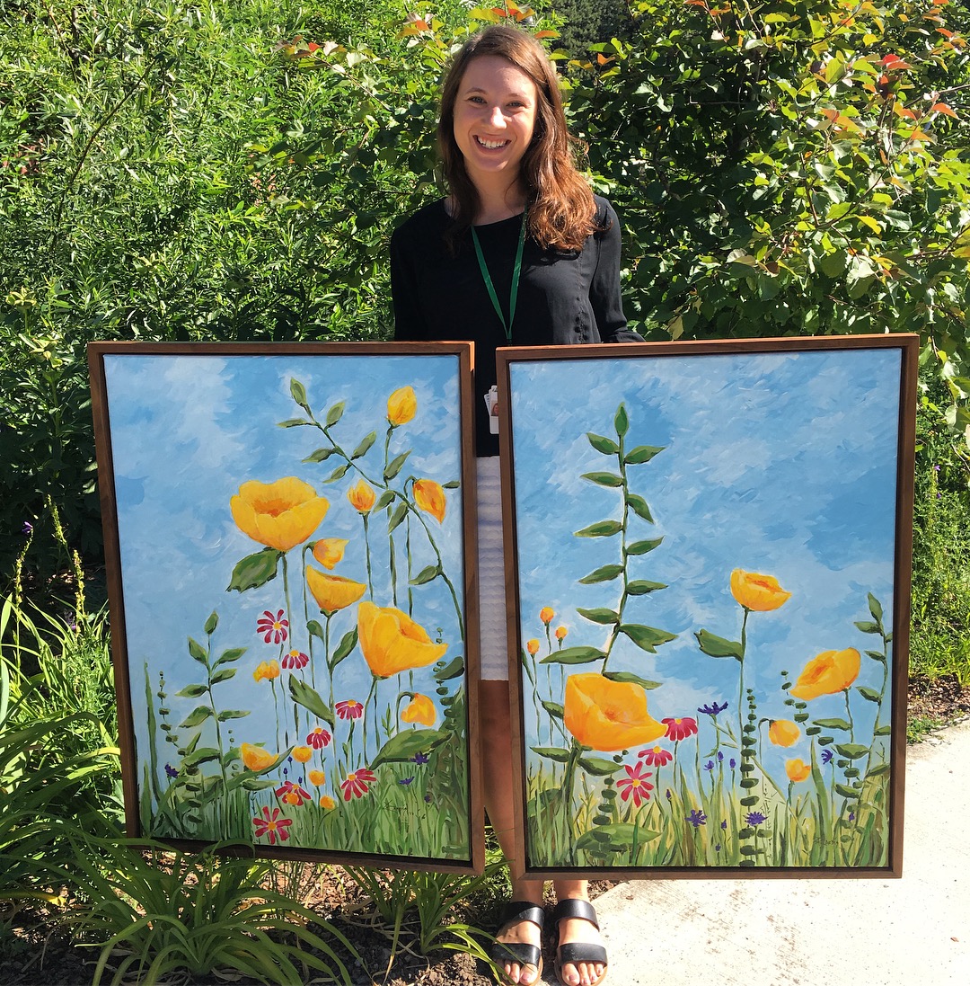 Golden Pops I &amp; II, 2017Commissioned by Tahoe Forest HospitalAcrylic on canvas, custom walnut wood frames36" x 24"