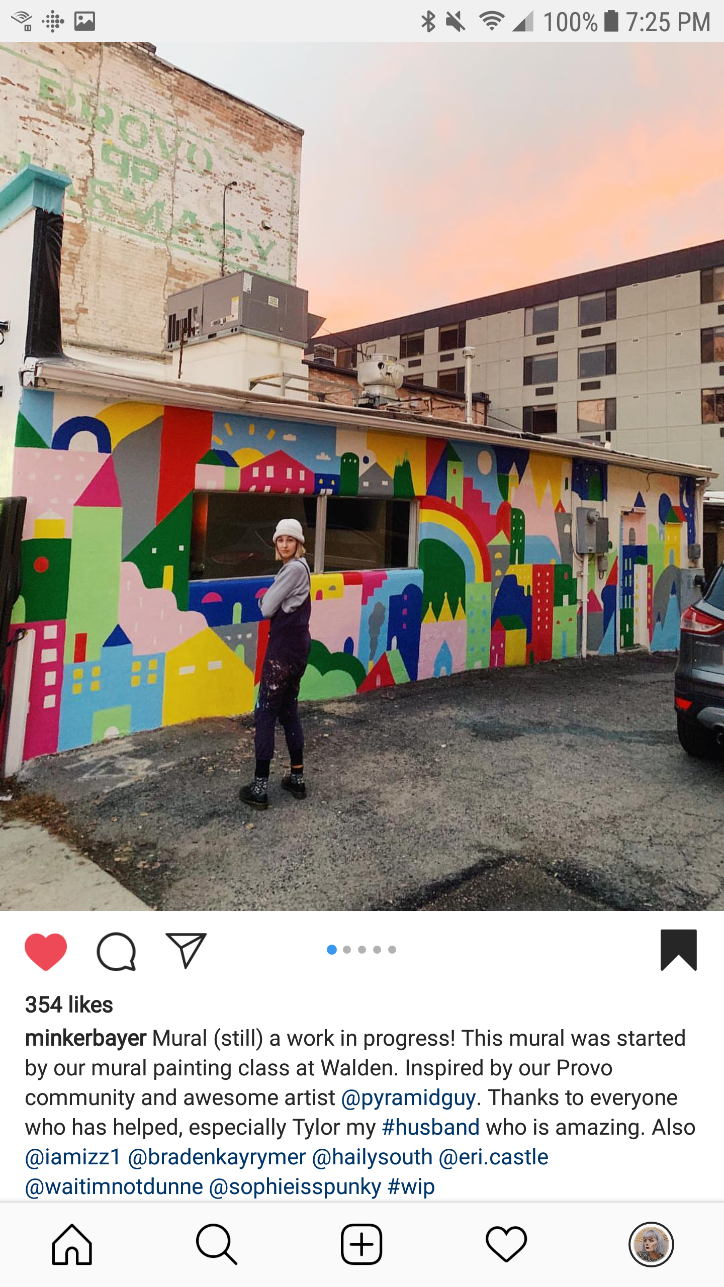 Dallas & I got to help create this mural for a few hours. (Lol I worked on some of the yellow areas, & Dal worked on some of the dark green areas.) It was awesome! McKay is a local hero of mine. I admire the hell out of her emphasis on community art & making art accessible. She is a freaking rad artist, the creator/curator/director of the Tiny Art Show, the director of the Downtown Provo Art Stroll & Provo art scene, & an incredible high school art teacher. Wild, right?! She does it all!!