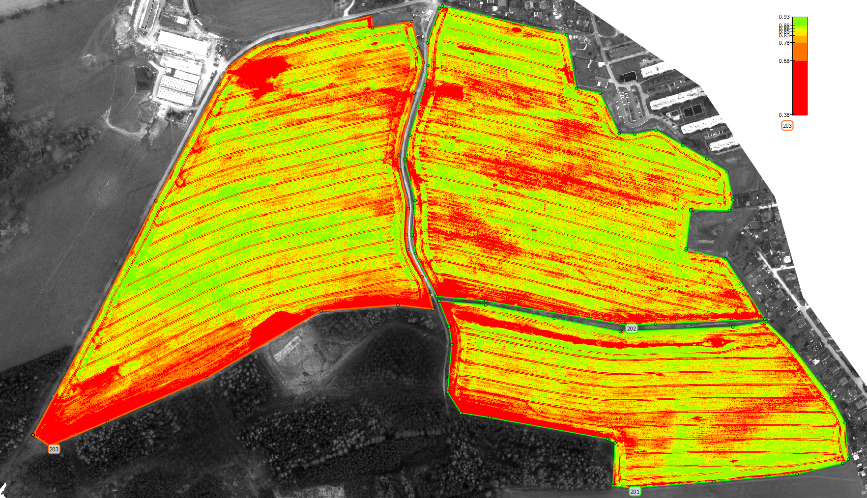 Map of stressed crops for variable application of fertilizer