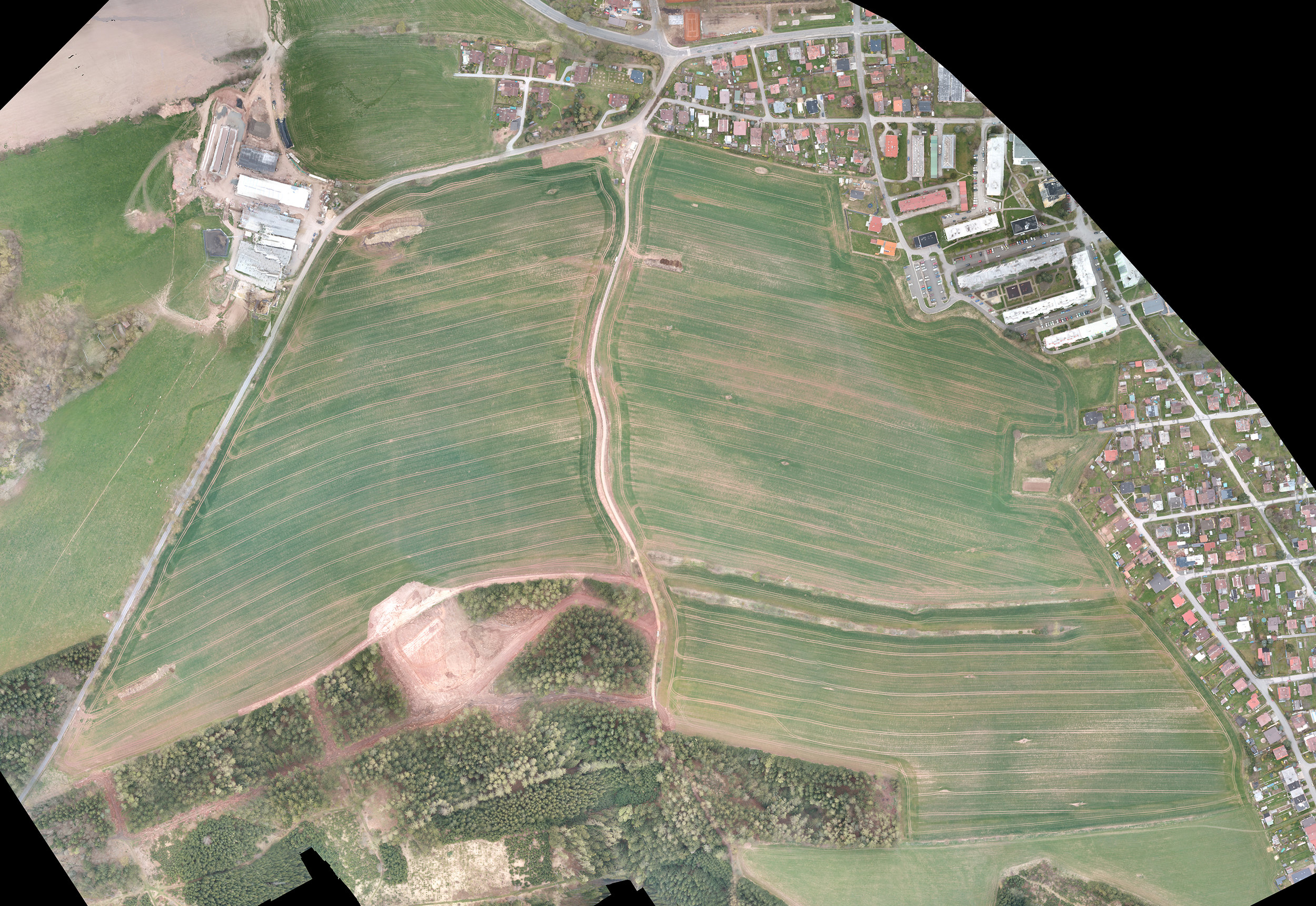 Drone image of farm fields