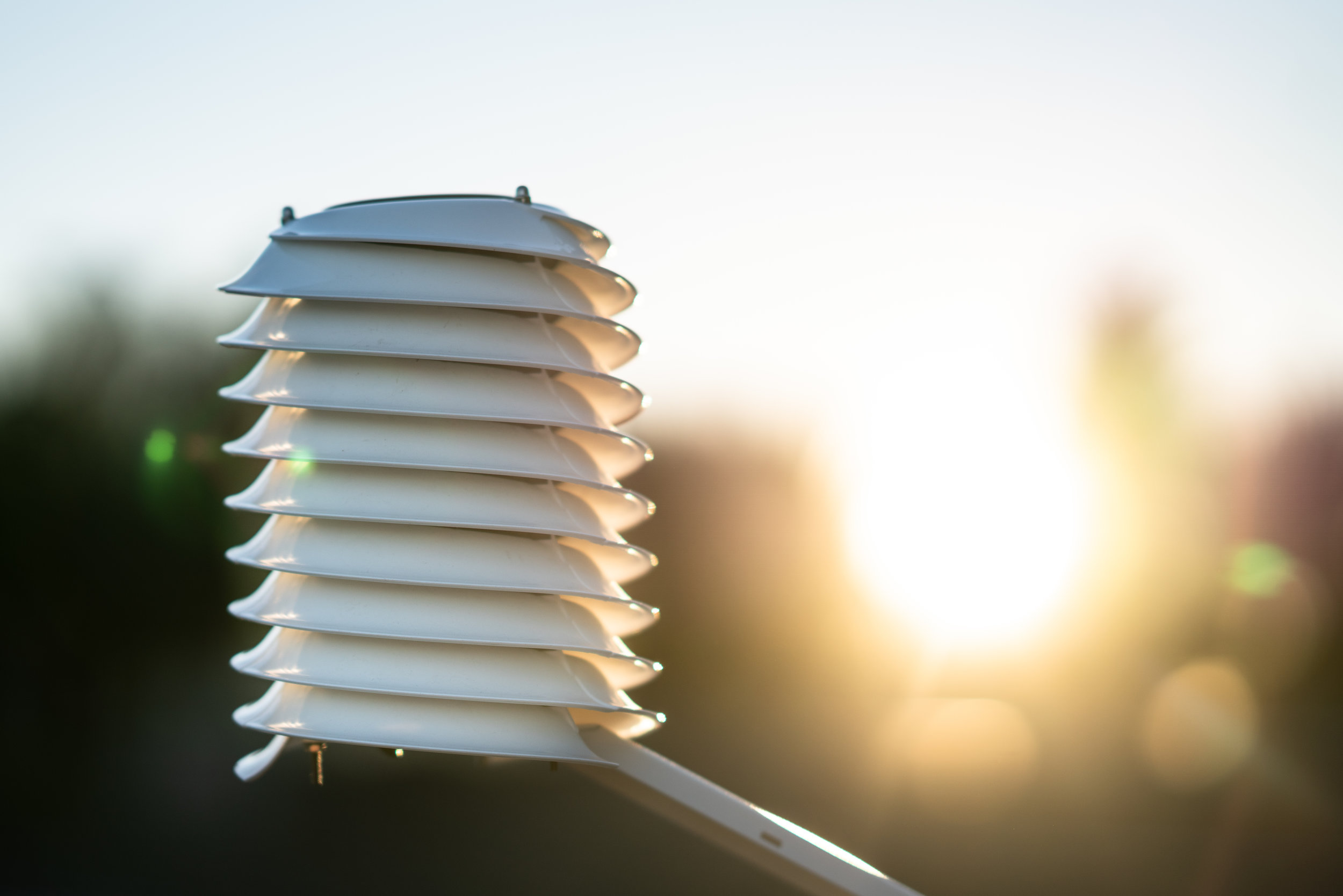 MeteoHelix IoT Pro Sigfox wireless weather station at sunset