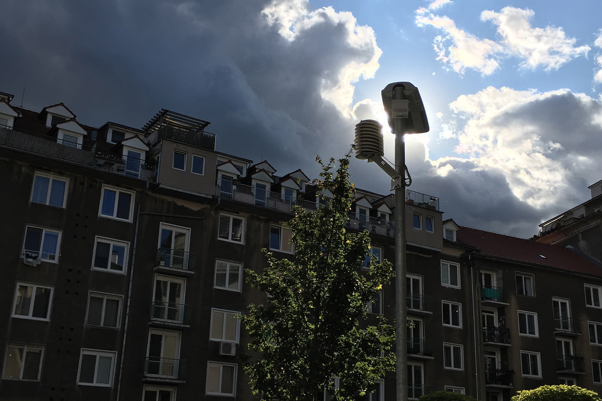 Micro-weather stations on city street light posts