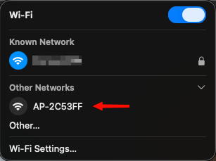 Wi-Fi network list showing AP-2C53FF as the temporary setup network for the Gemtek Browan gateway.