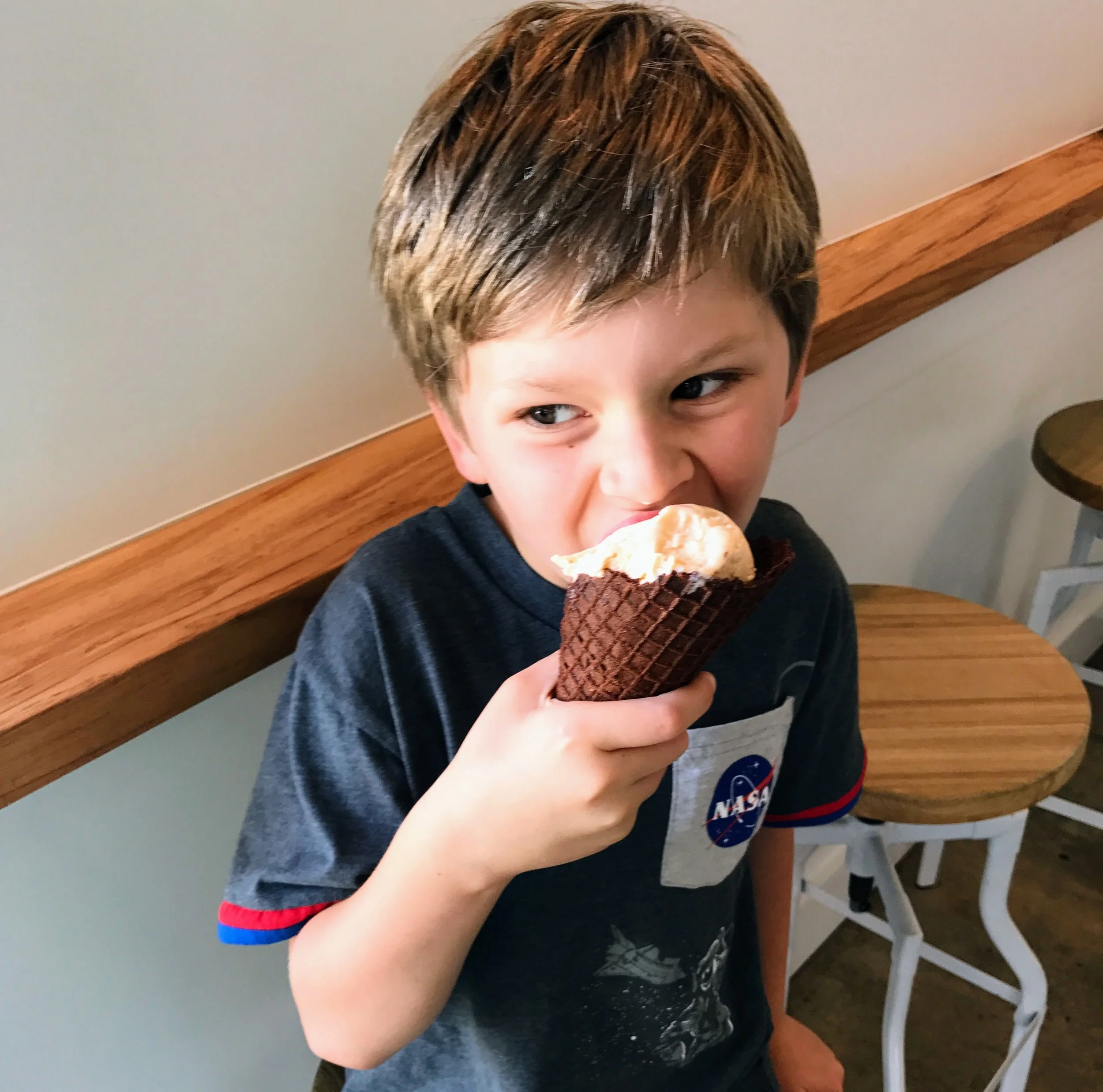 Fruity Pebbles in a chocolate cone at Big Spoon Creamery