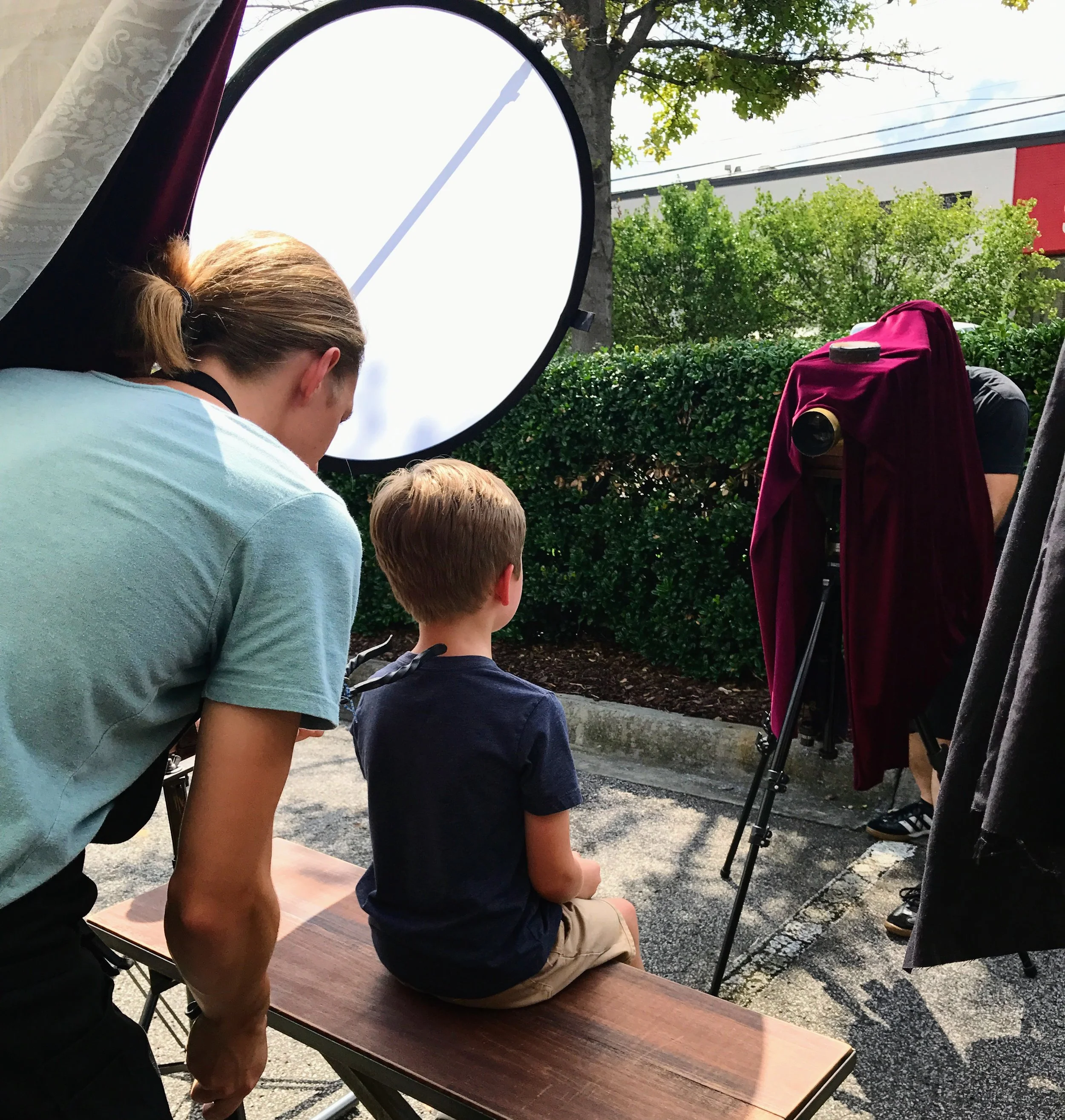 Posing for a tintype at Pepper Place Market