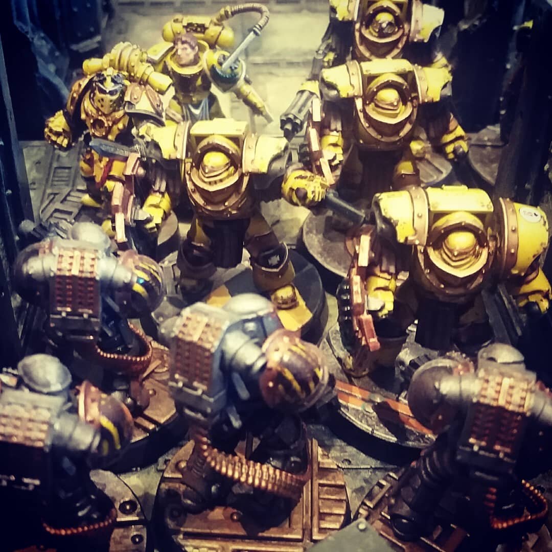 #terminators make their appearance in #zonemortalis for the #imperialfists . Pretty hit and miss but #ruleofcool wins the day every day. @thehobbybutterflies has some things up their sleeve to redress the balance....

#thehobbybutterflies #imperialfi