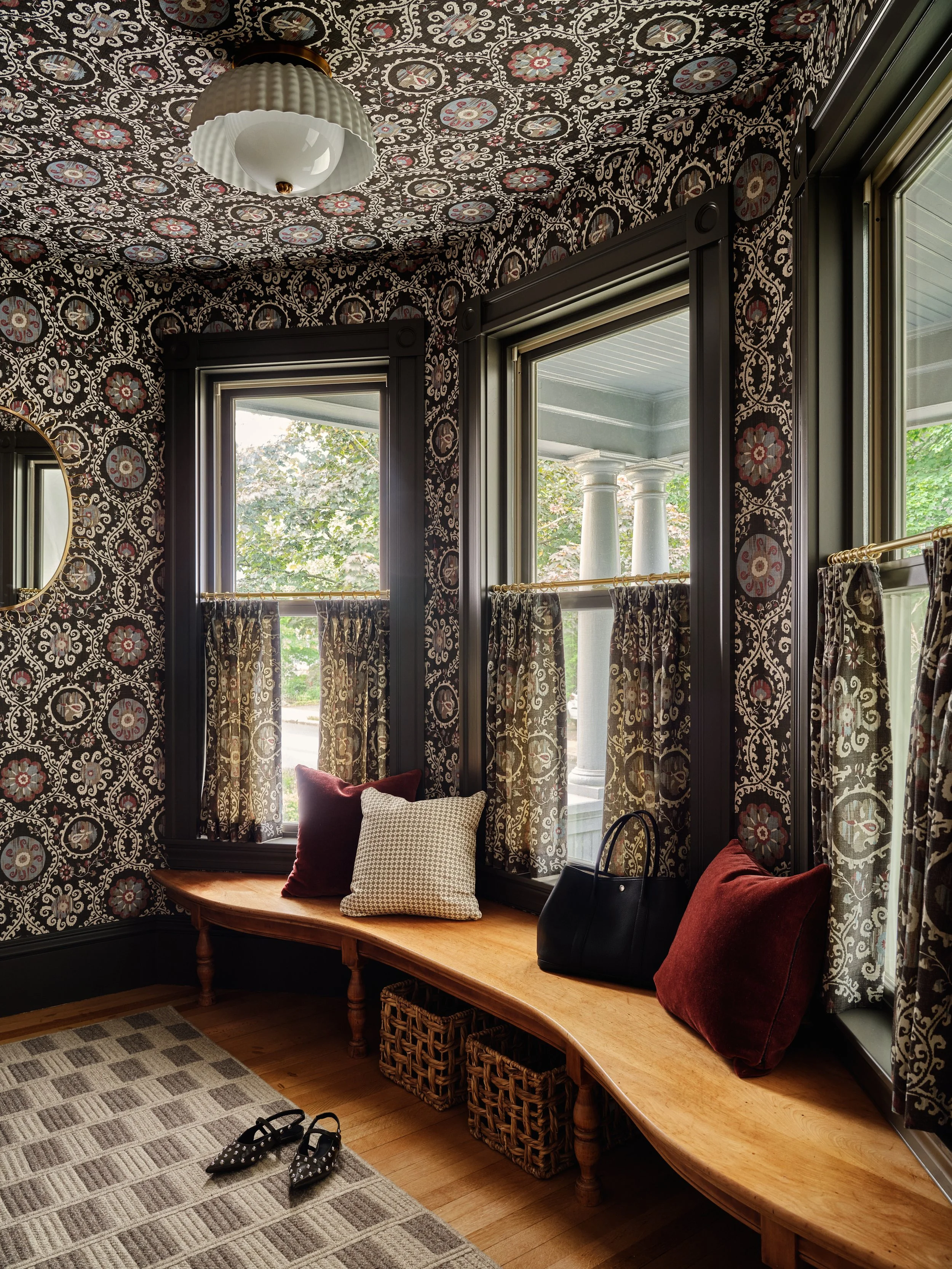 Cambridge Victorian entry wrapped in wallpaper