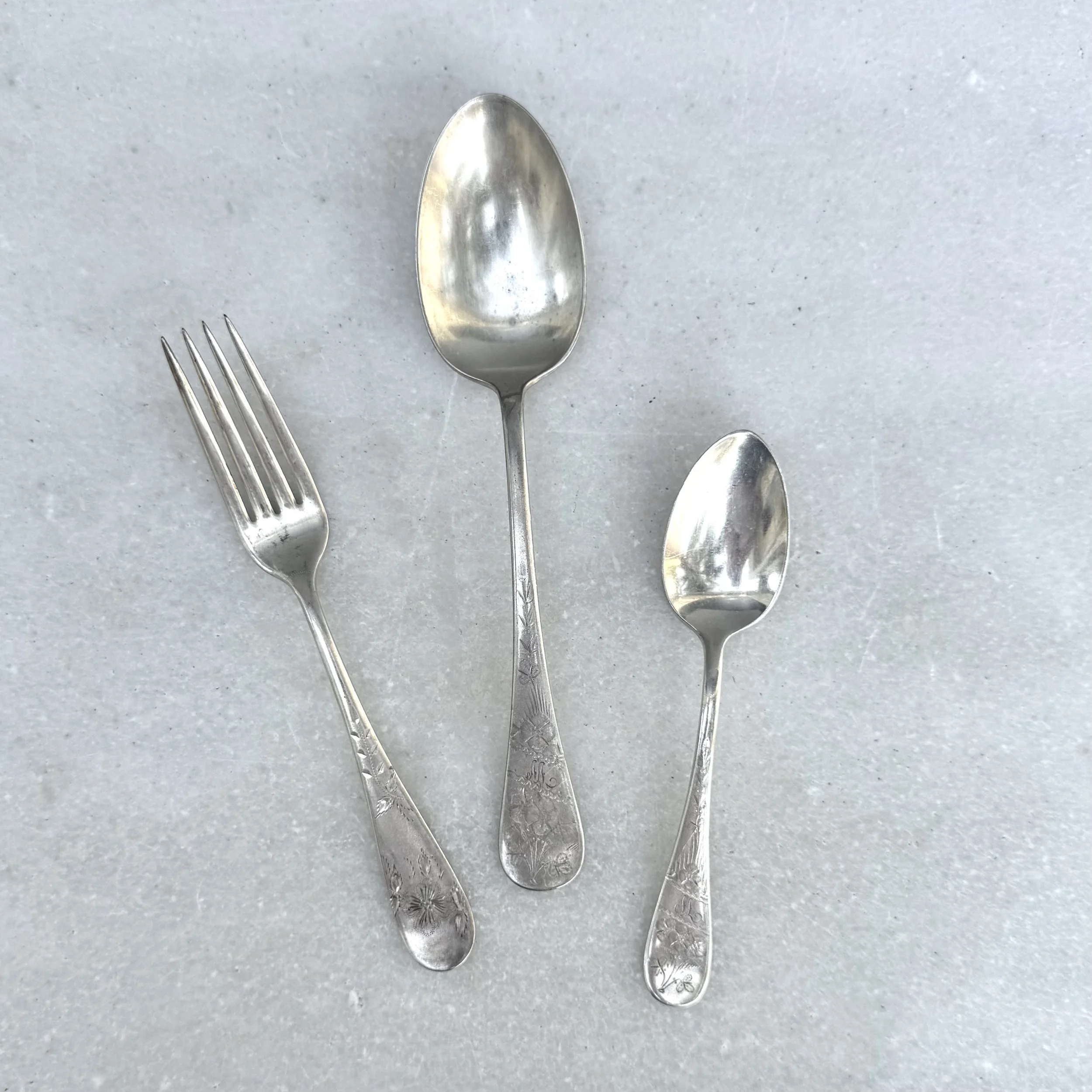 Antique 'Rockford S.P. Co' Silver Plate Etched Floral Flatware